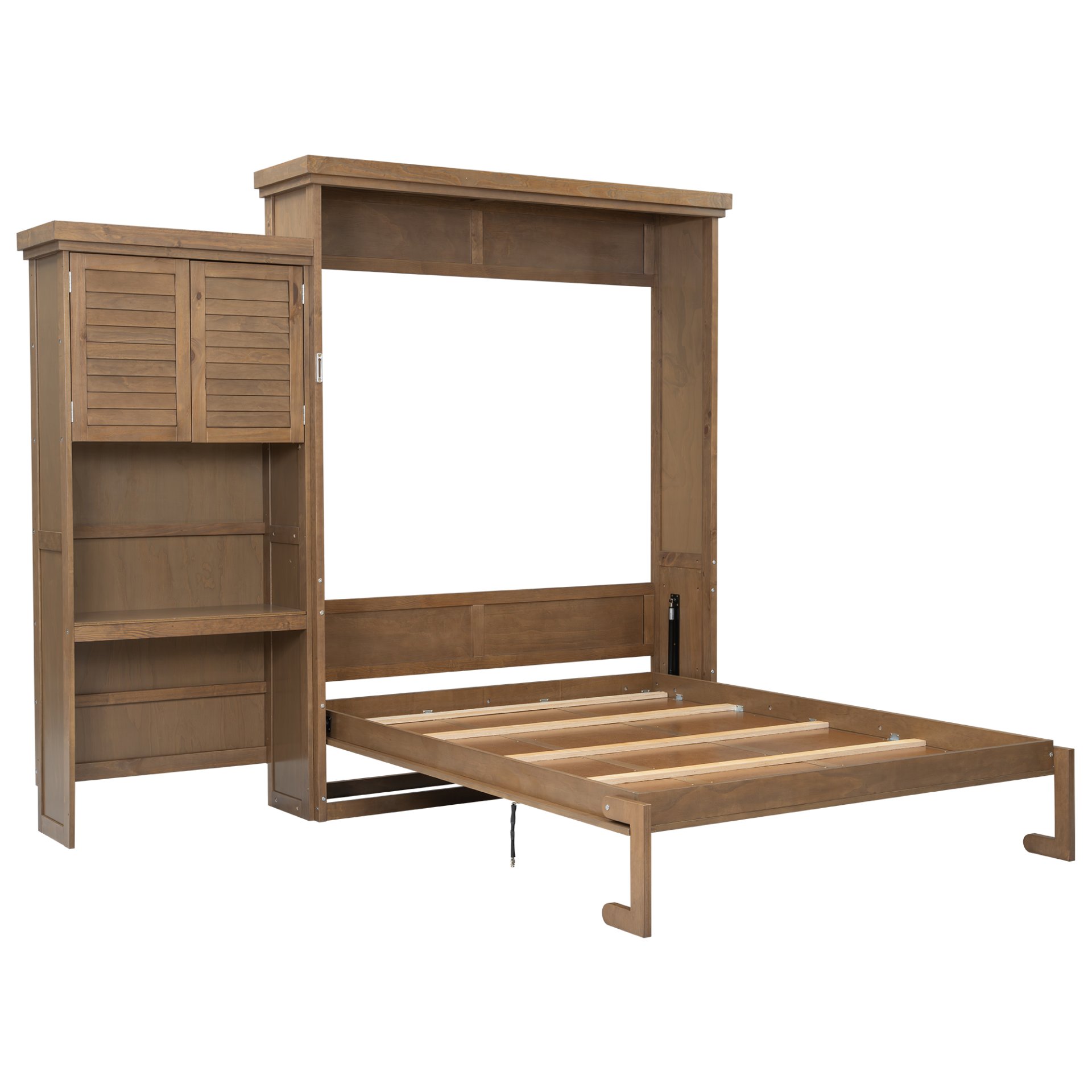 Queen Size Murphy Bed With Louvered Design And Multiple Storage Shelves - Wood - Image 19