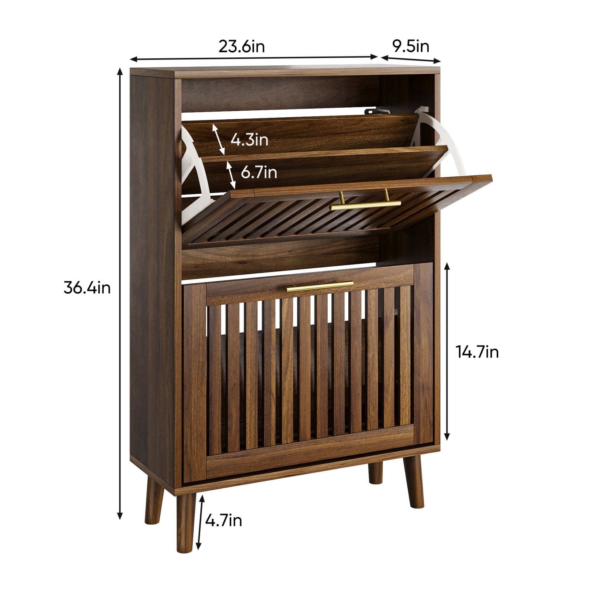 Medieval - Modern Shoe Cabinet With 2 Flip Drawers And Fence Design - Walnut - Image 3