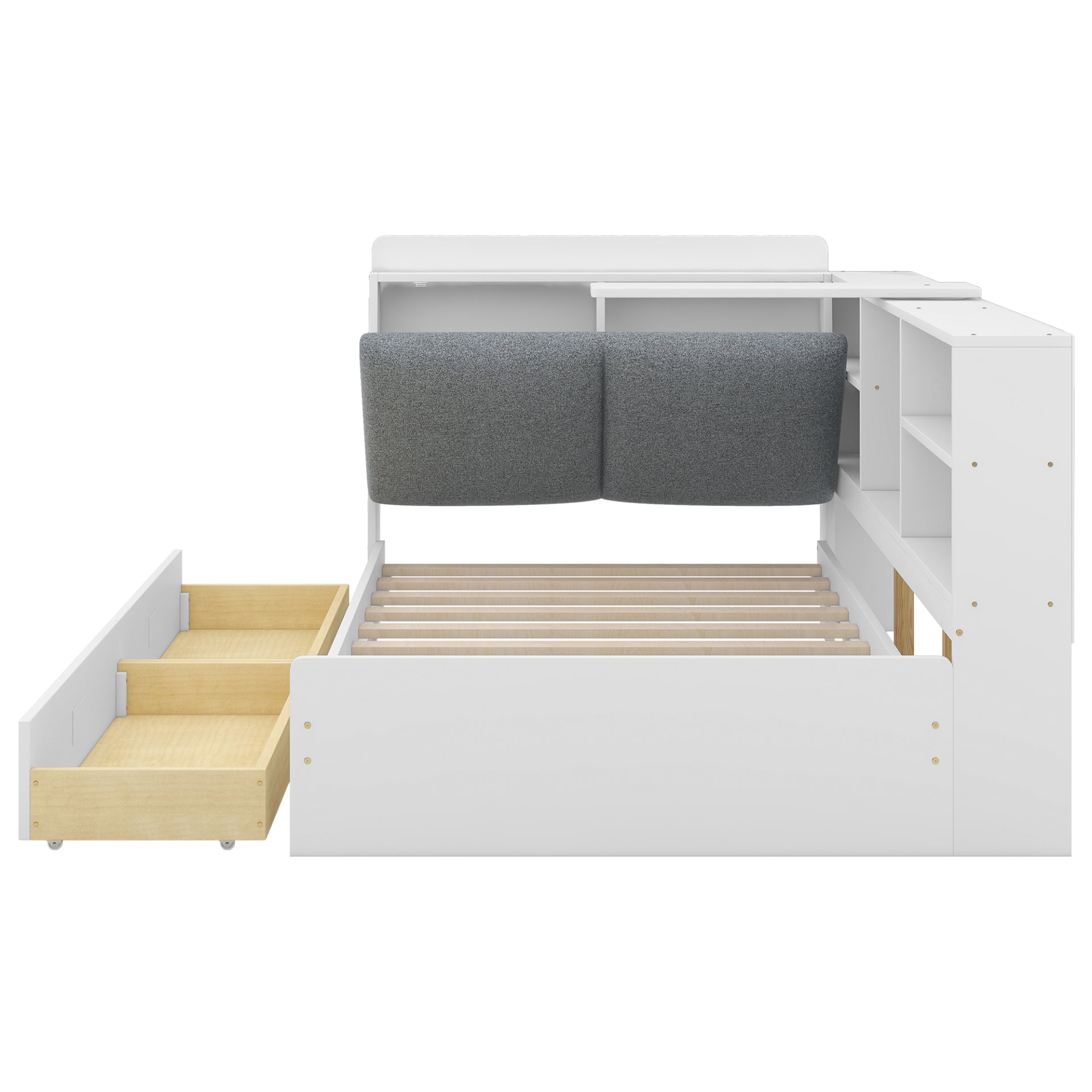 Twin Size Platform Bed With Storage Headboard, Shelves And 2 Drawers - White - Image 16
