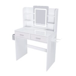 Elegant LED Mirror Vanity Dressing Table With Adjustable Lights, Drawers & Storage - White