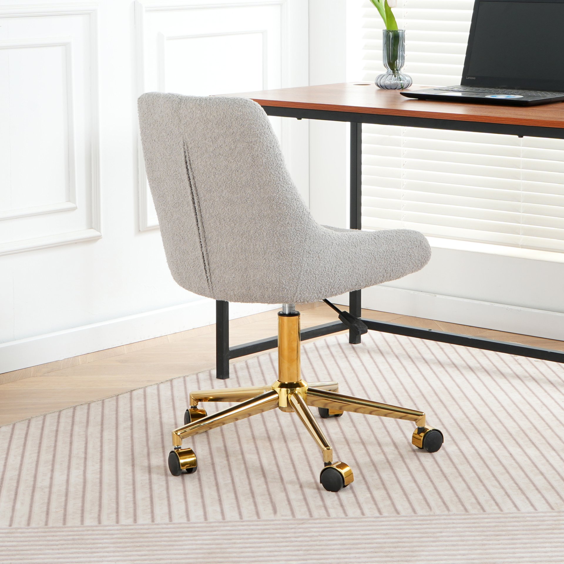 Modern Teddy Velvet Fabric Dining Chair With Gold Plated 5 Claw Legs - Gray - Image 4