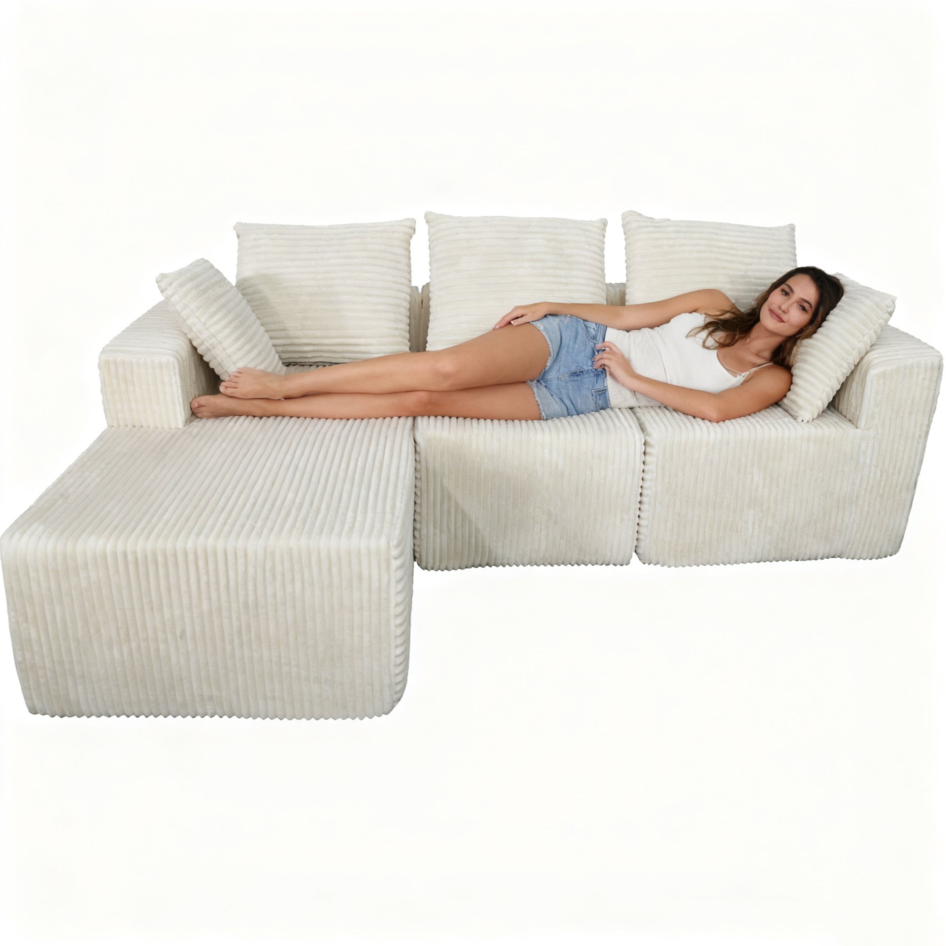 Corner Combination Sofa Sectional Couch, Modular Design For Flexible Living Spaces - Beige - Image 7