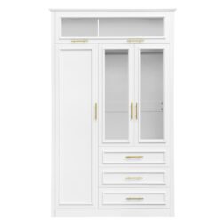 3 Door Wardrobe Armoire With LED Lighting And 3 Drawers - White