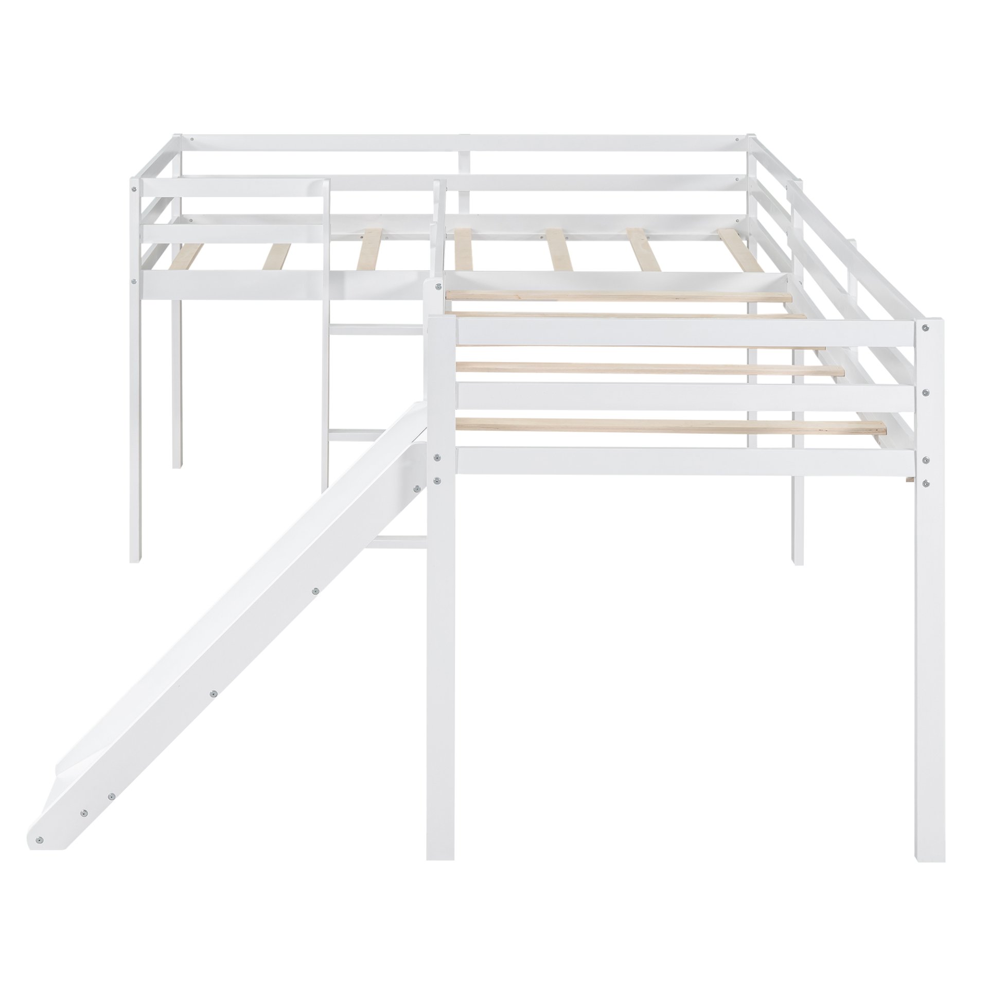 L-Shaped Twin Size Loft Bed With Ladder And Slide - White - Image 13