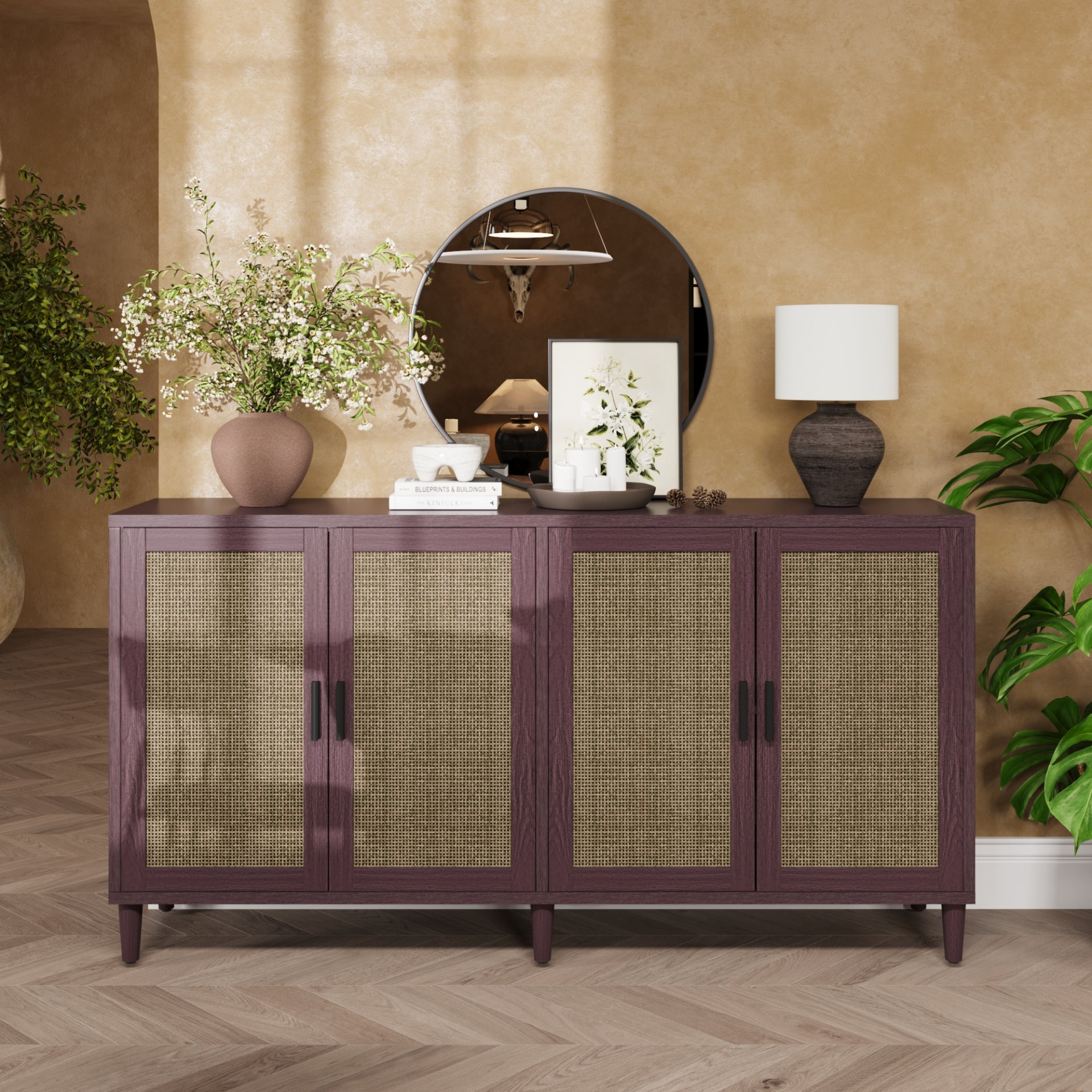 Buffet Cabinet With Adjustable Shelves For Kitchen - Brown - Image 4