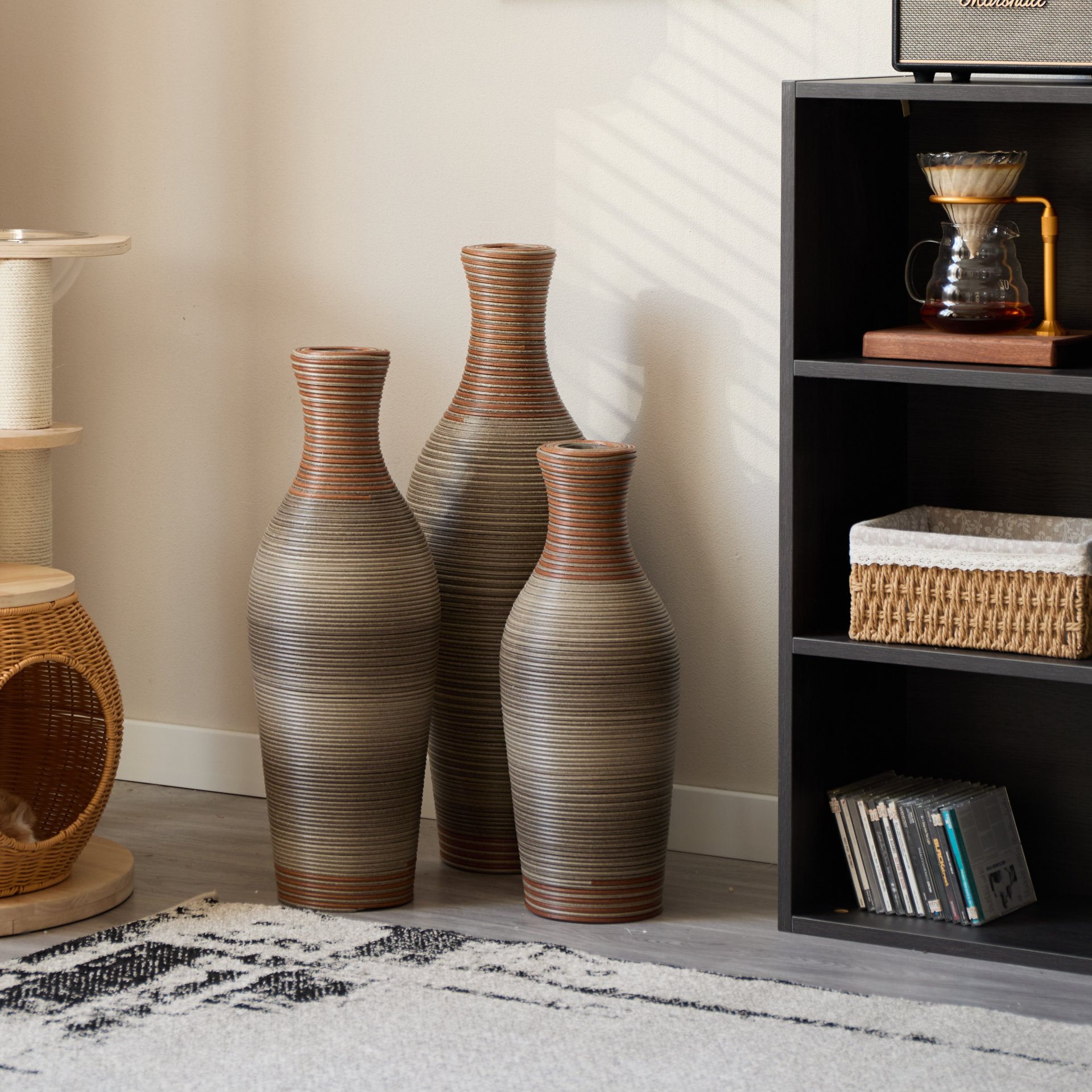 Desktop Vase, Classic And Neat Floor Vase, High Independent Flower Stand, Home Decoration Flower Stand (Set of 3) - Brown Gray - Image 17