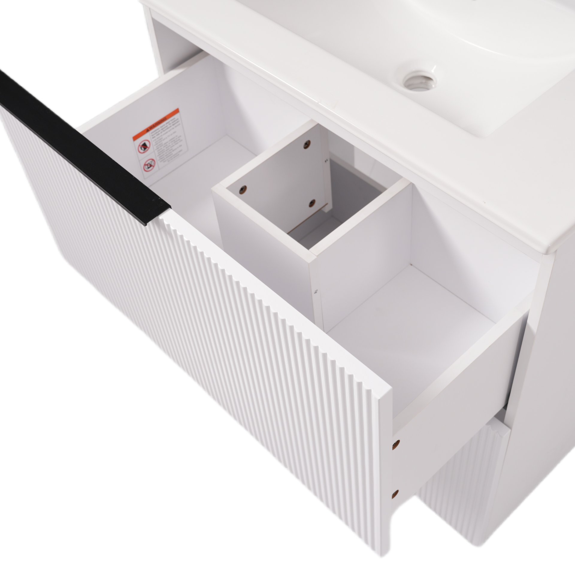 Fluted Bathroom Vanity With Sink, Full Extension Drawers, Soft Close Slides - White - Image 12