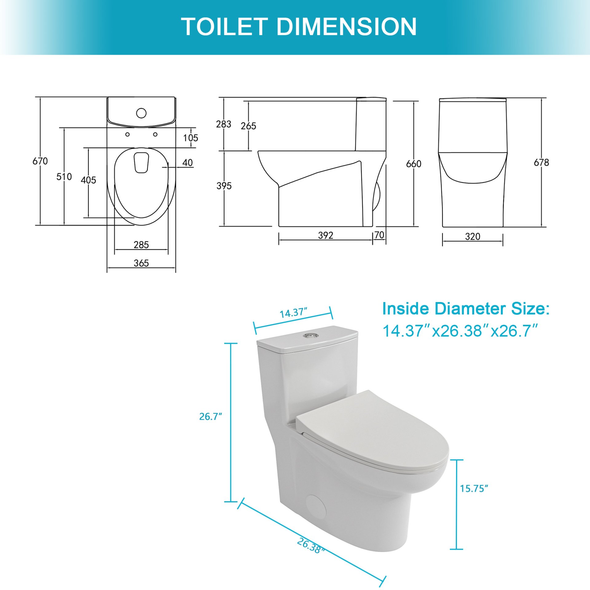 Modern 1 Piece Toilet With Dual Flush And Soft Closing Seat - White - Image 3