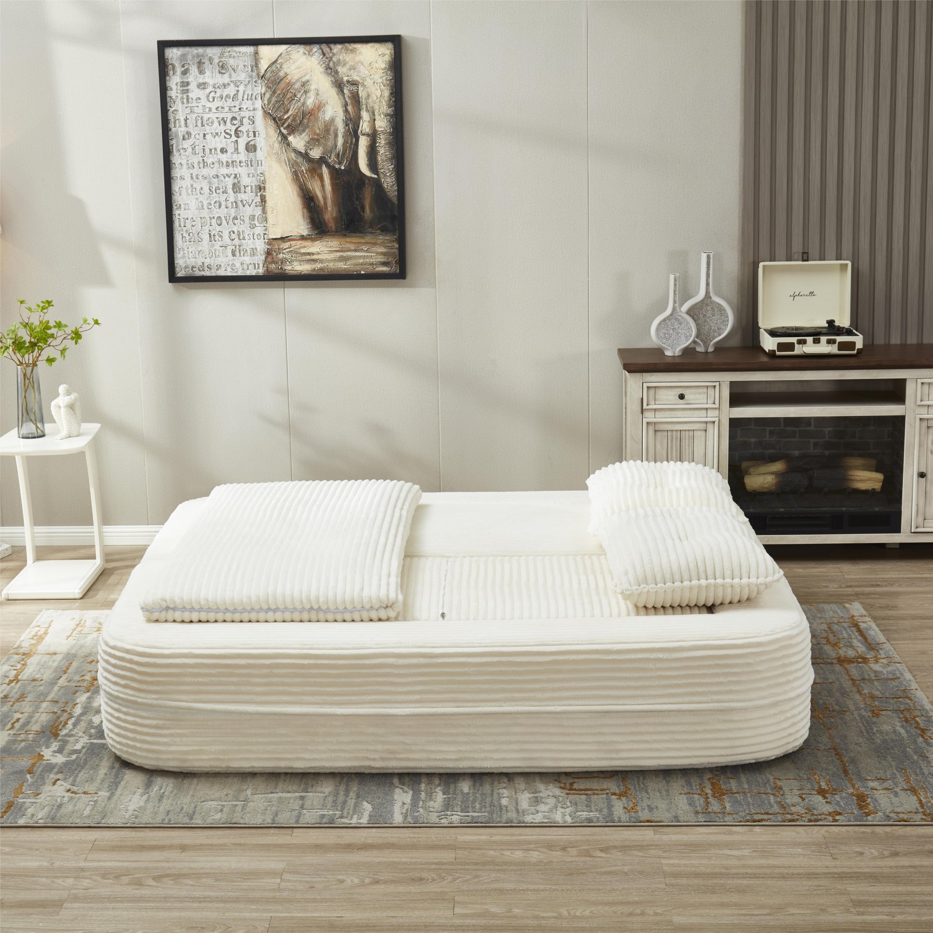 Multi Functional Sectional Sofa Bed With Independent Chaise Lounge And Functional Blanket - Beige - Image 15