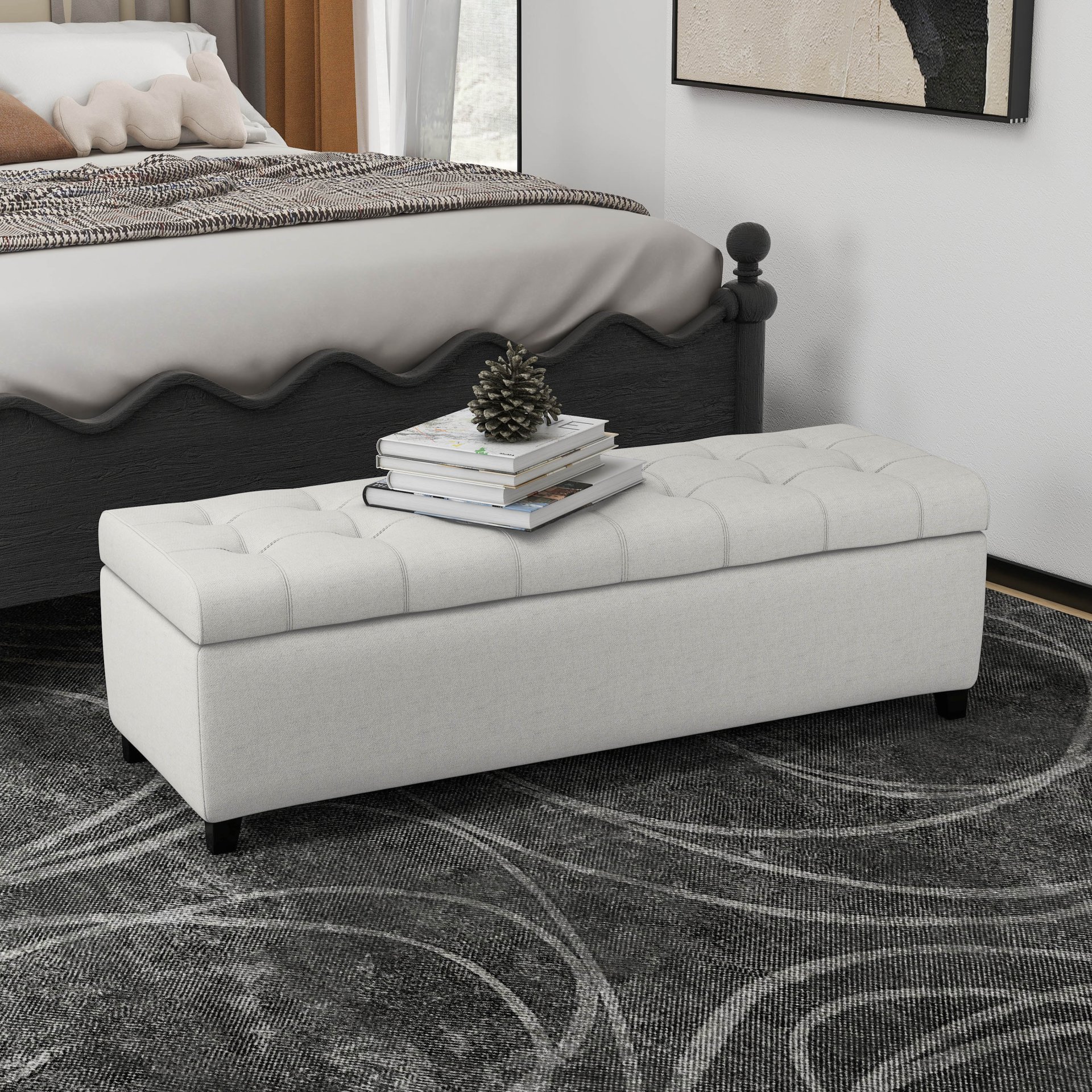 Home Mission - Upholstered Storage Ottoman Bench - Light Gray - Image 4