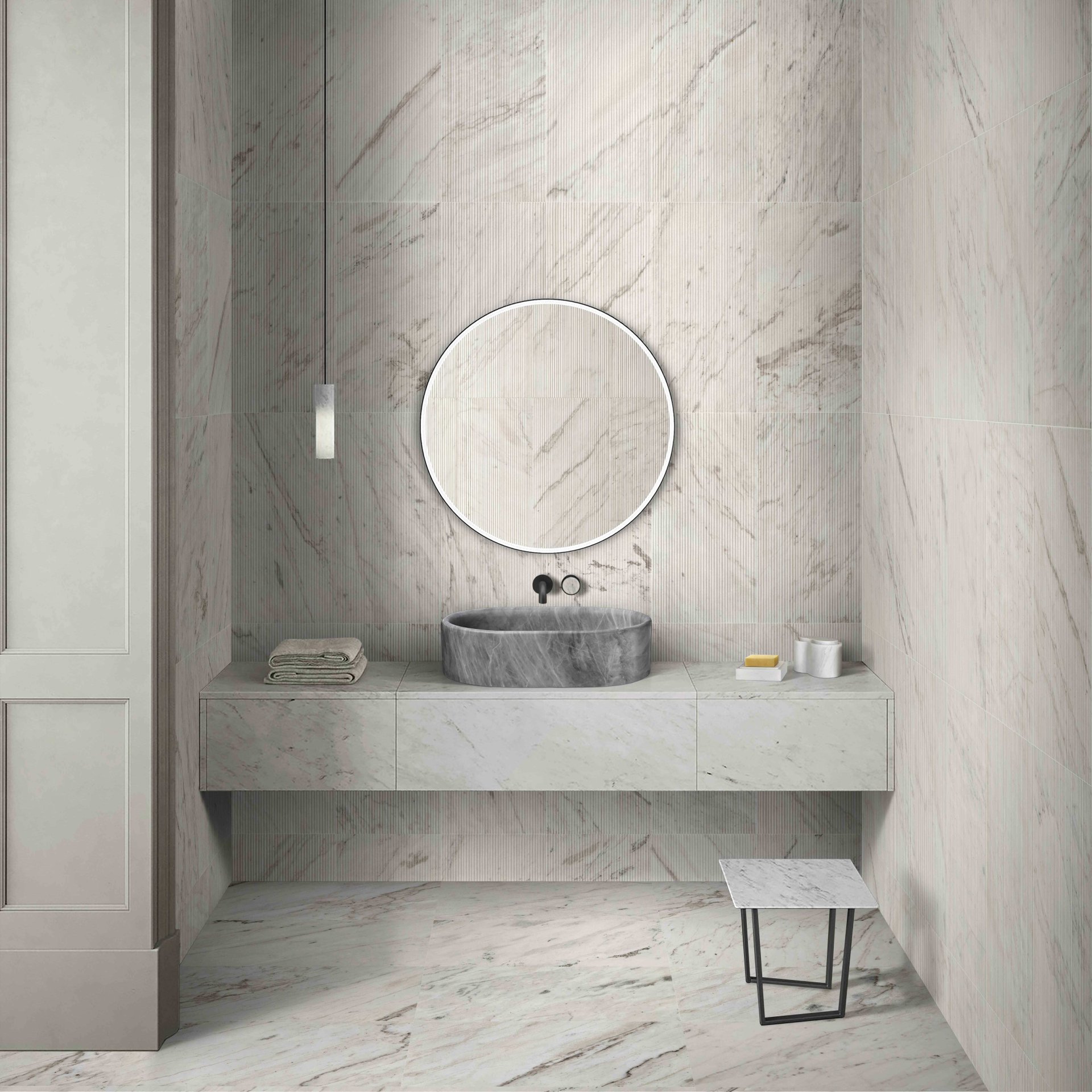 Vessel Sink, Semi Polished Surface, Genuine Real Marble, Oval Shape - Gray - Image 6