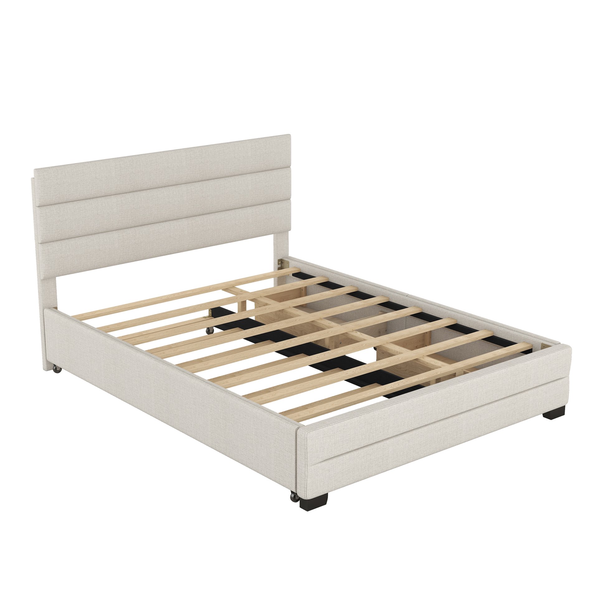 Queen Platform Bed With Twin Trundle And 2 Storage Drawers - Beige - Image 7