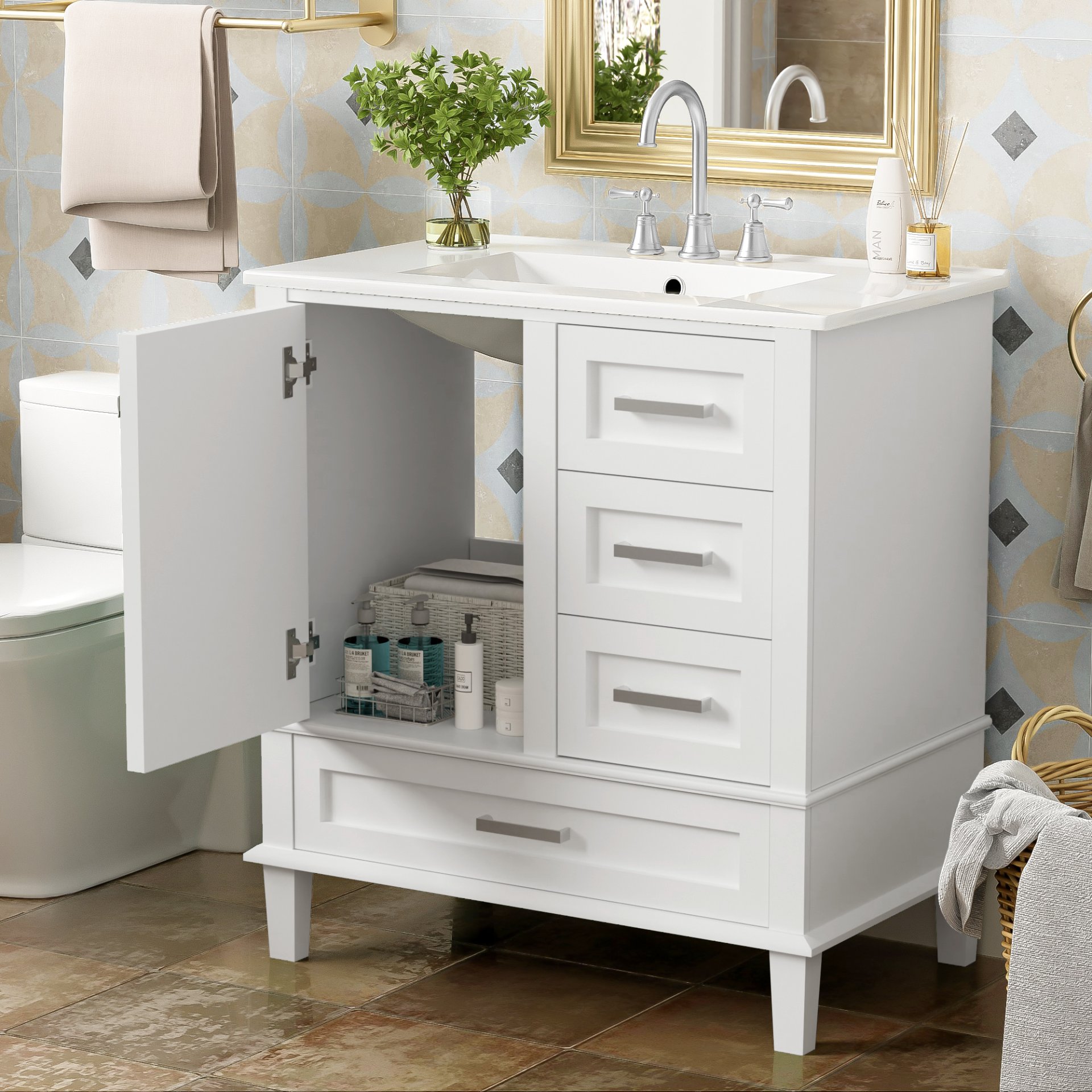 Bathroom Vanity, Modern Bathroom Cabinet With Sink Combo Set, Bathroom Storage Cabinet With A Soft Closing Door And 3 Drawers, Solid Wood Frame - White - Image 23