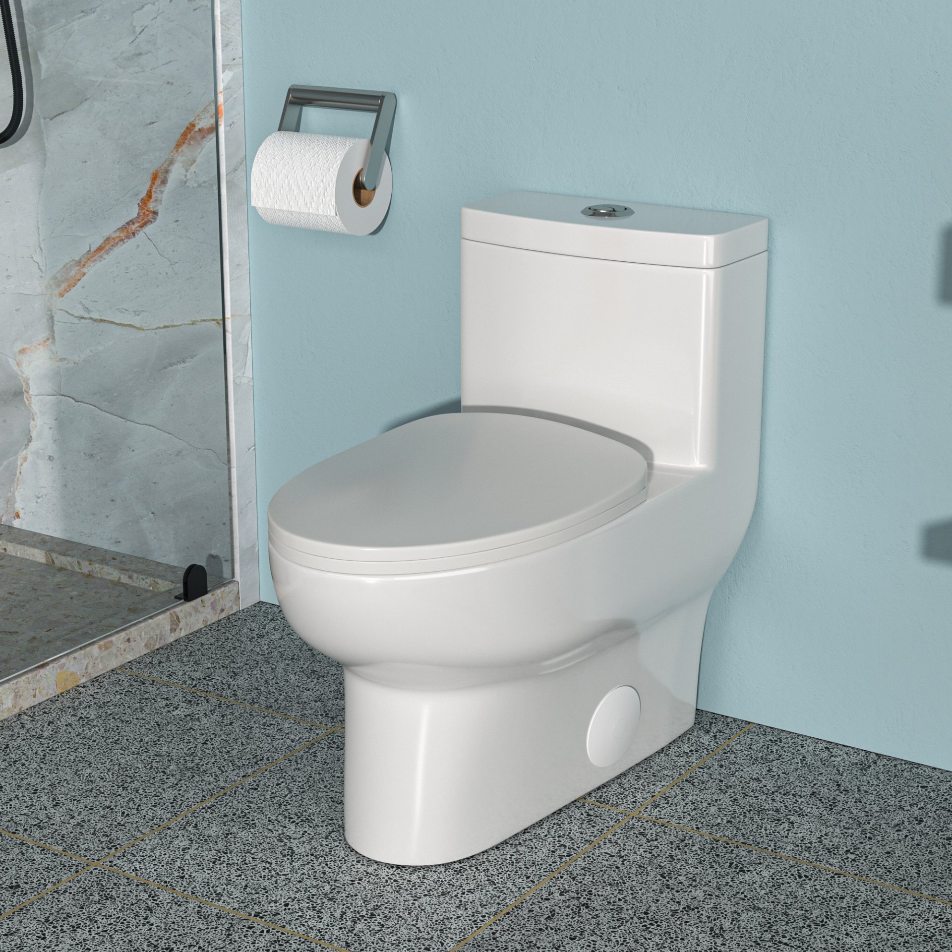 Modern Ceramic 1 Piece Toilet With Dual Flush And Soft Closing Seat - White - Image 2