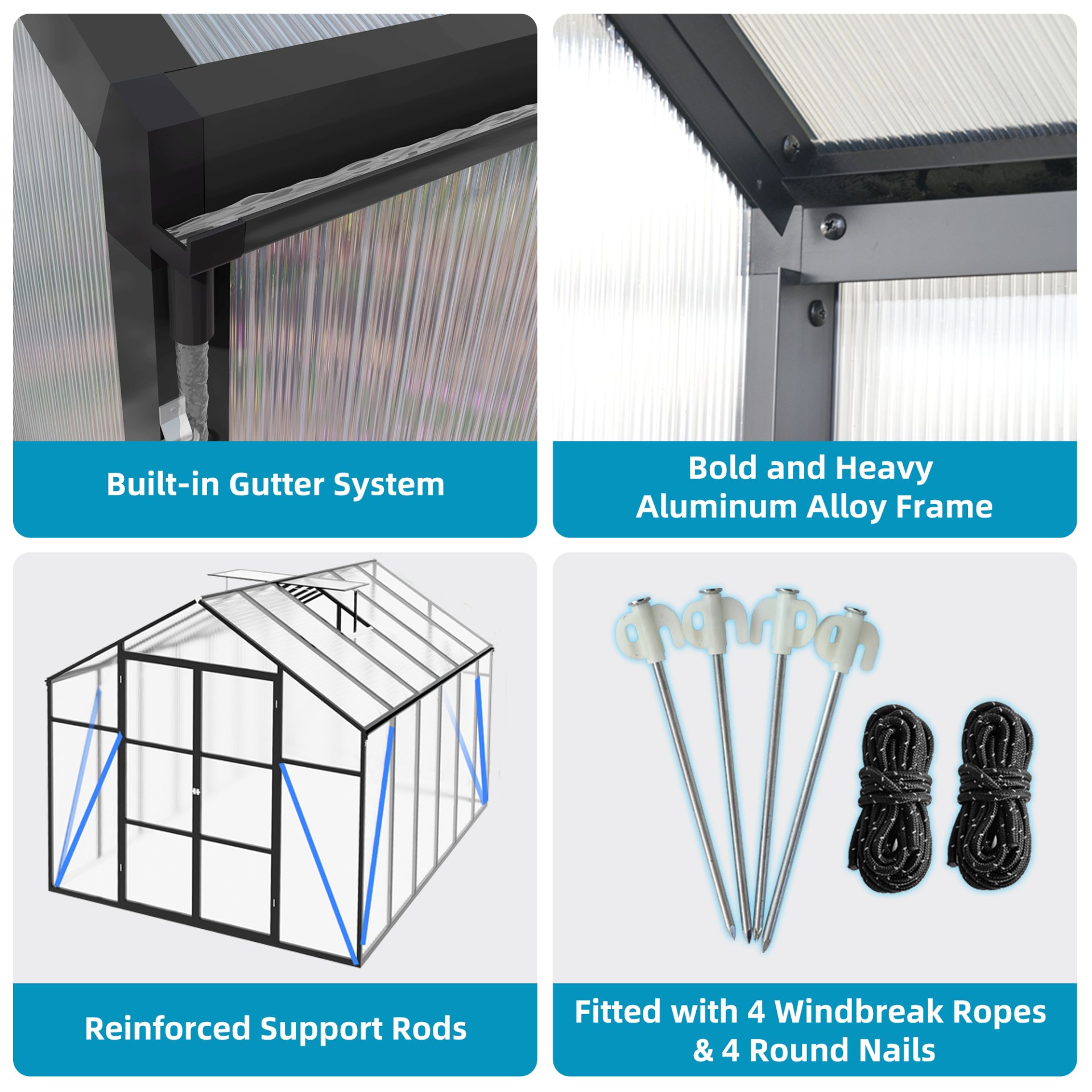 Greenhouse 8 X 12 Ft Polycarbonate Greenhouse With Raised Base And Anchor Frame In For Outdoor Backyard All Season Use - Black - Image 6