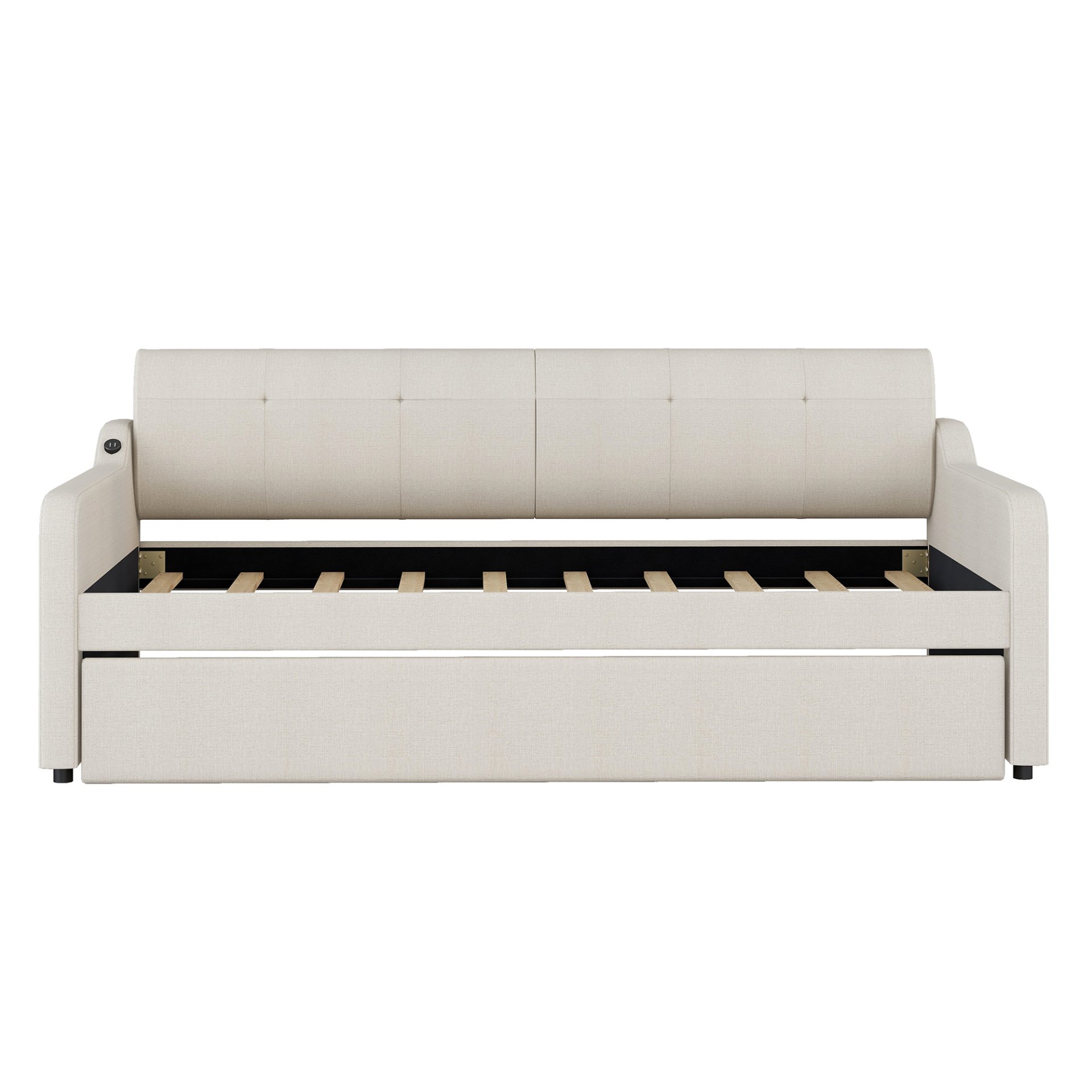 Twin Size Daybed With Trundle And USB Charging - Beige - Image 6
