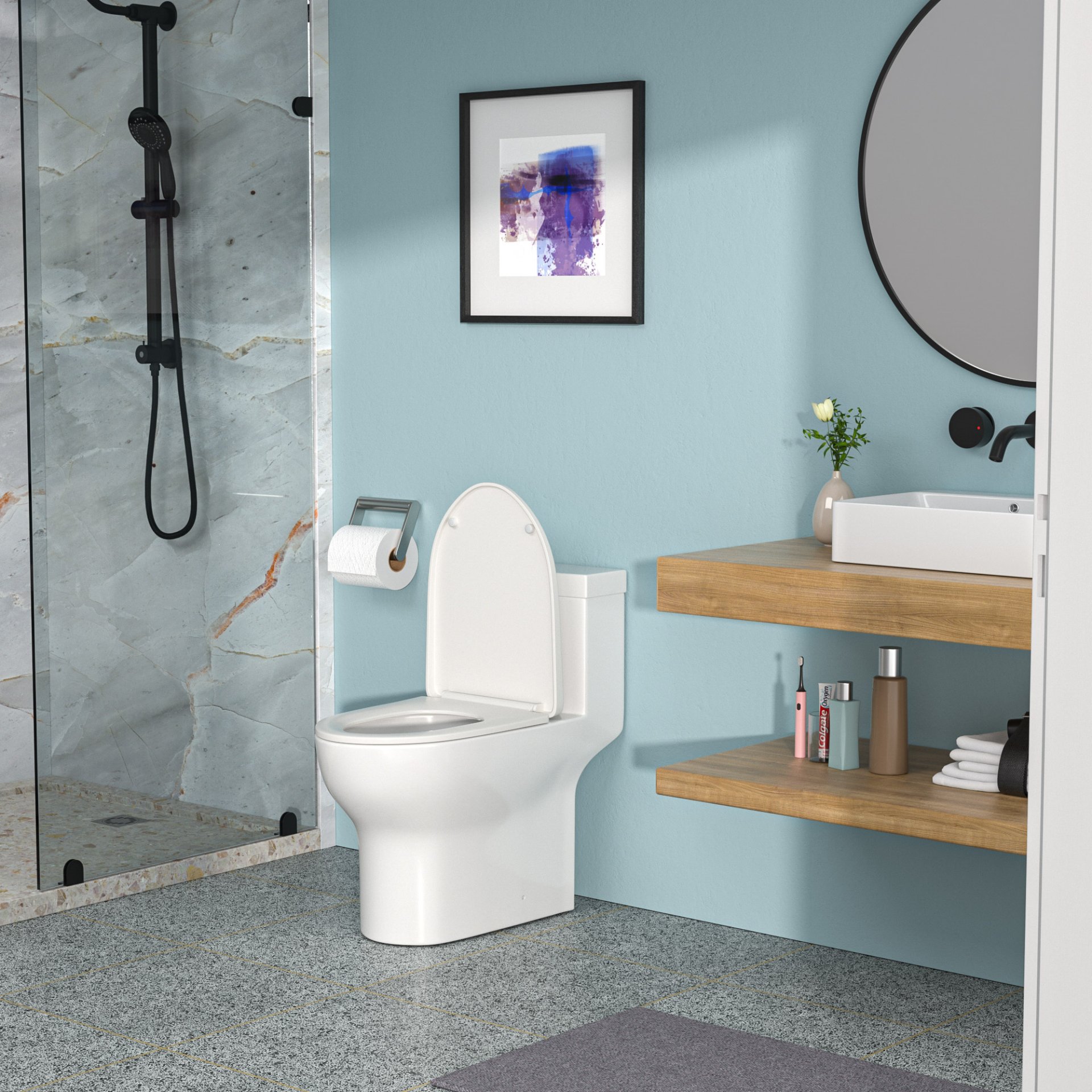 1 Piece Toilet, Soft Closing Seat - White - Image 4