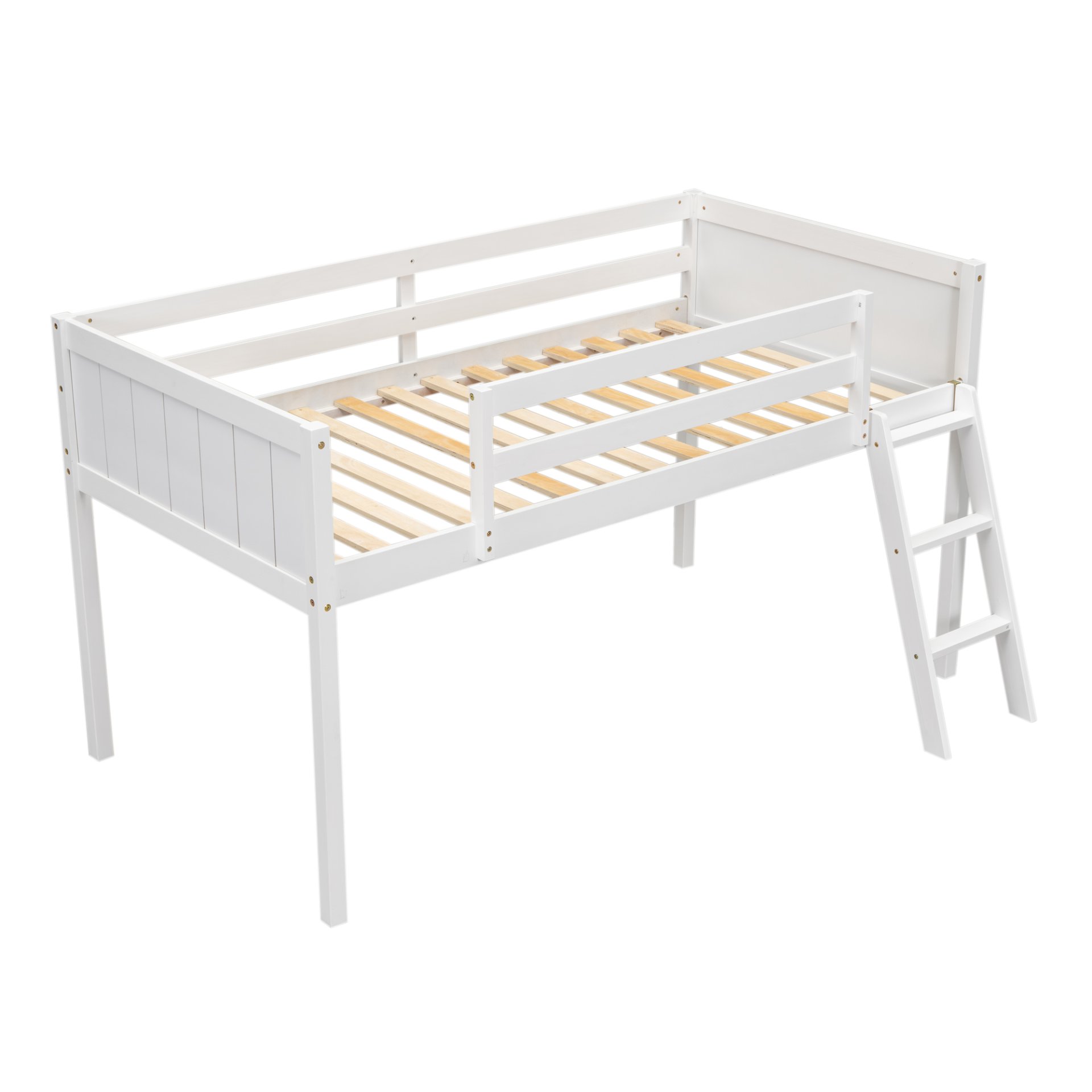 Twin Size Low Loft Bed With Adjustable Ladder - White - Image 7