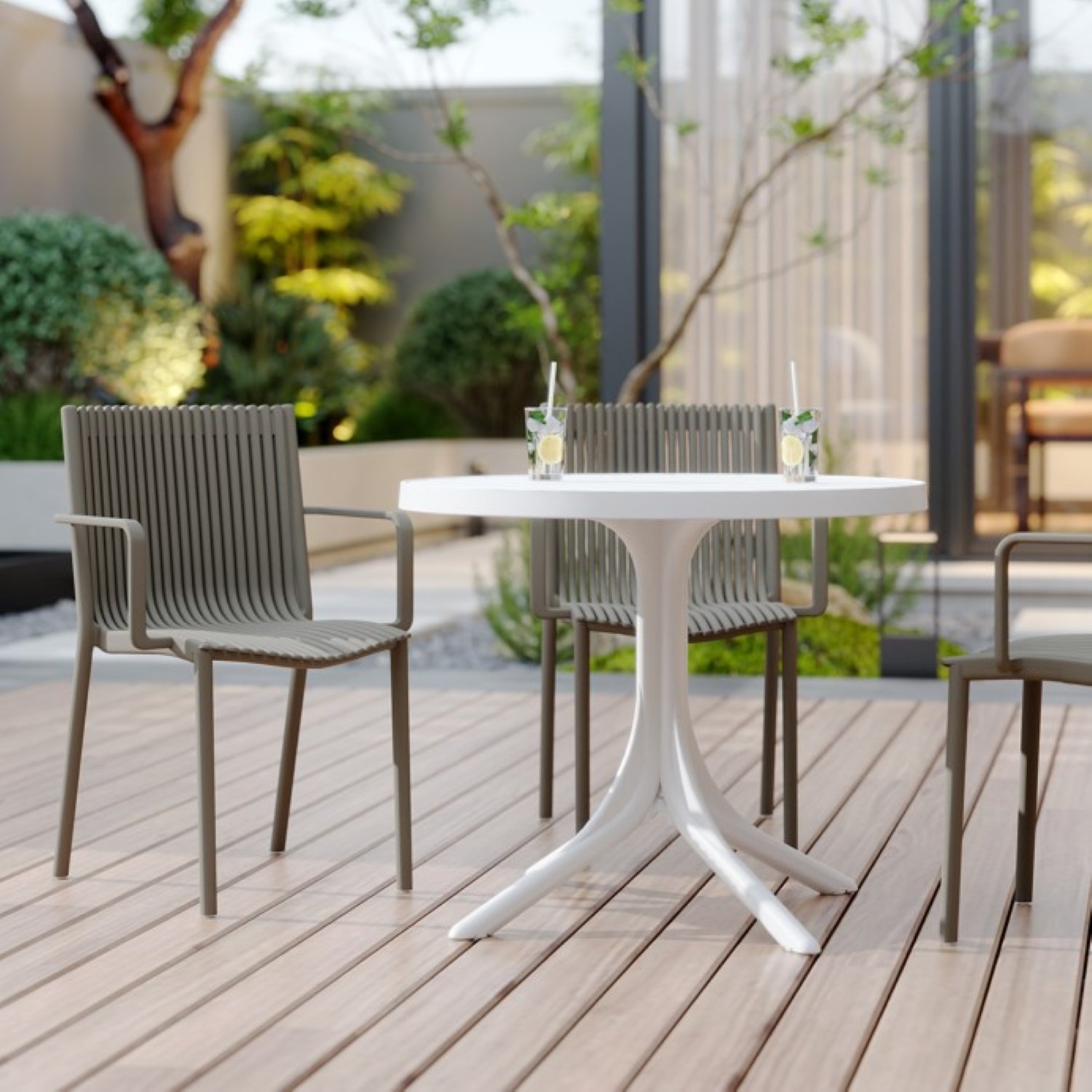 4 Piece Stackable Single Chairs With Vertical Stripe Design For All Weather - Warm Gray - Image 6