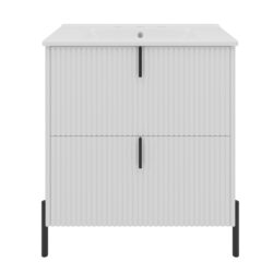 Fluted Bathroom Vanity With Sink, Freestanding Design, Vertical Pulls - White