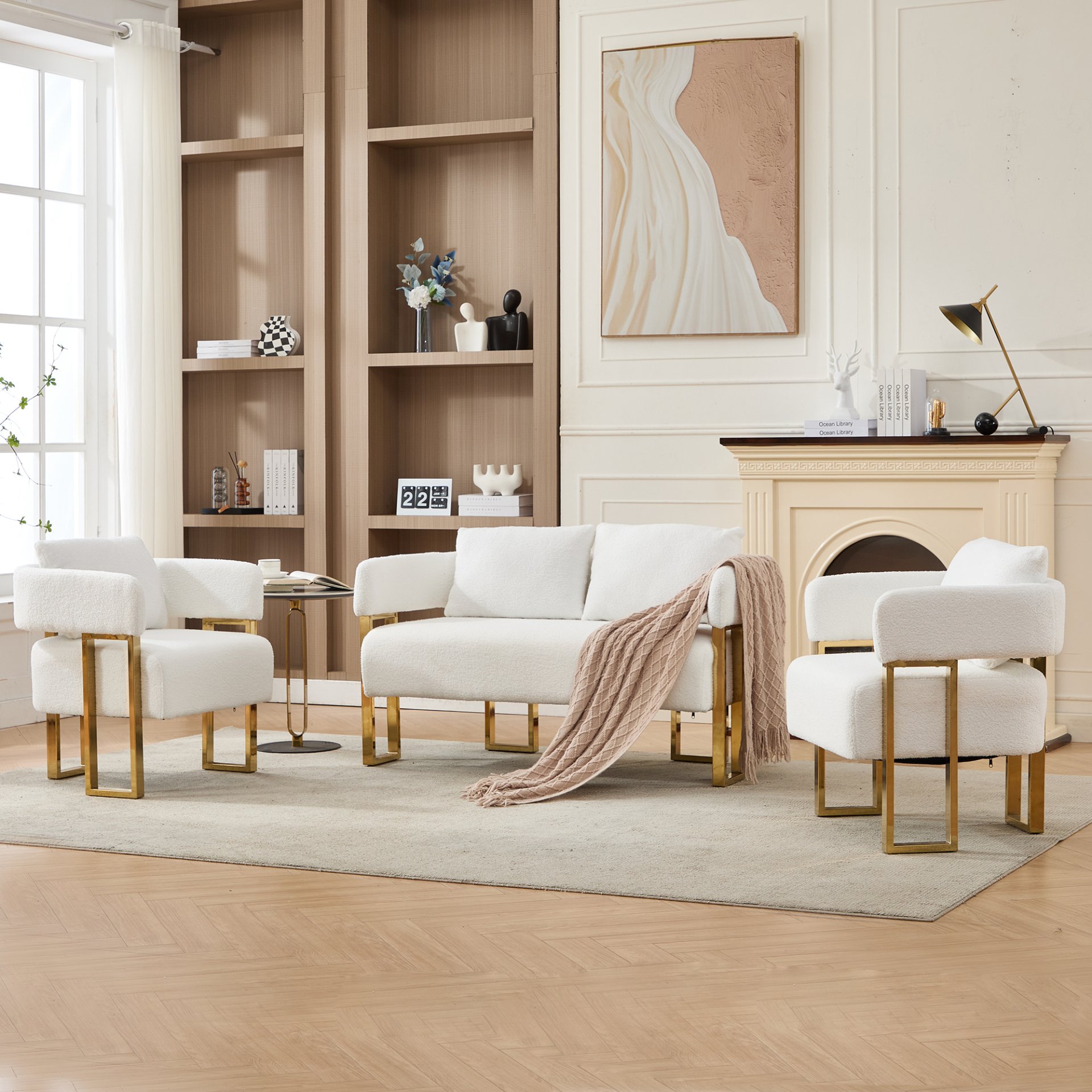 Decorative Upholstered Side Chair For Living Room - White / Gold - Image 4