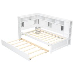 Twin Size Daybed With Storage Shelves, USB Charging, And Trundle Bed - White