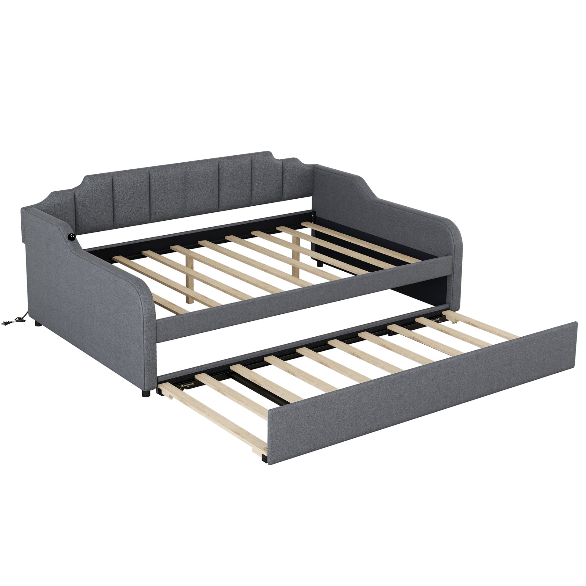 Full Size Upholstered Daybed With Trundle And USB Charging - Gray - Image 6