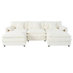 Modular Sectional Sofa, Oversized Deep Seat U Shaped Couch Set With Movable Ottomans, Chenille - Beige