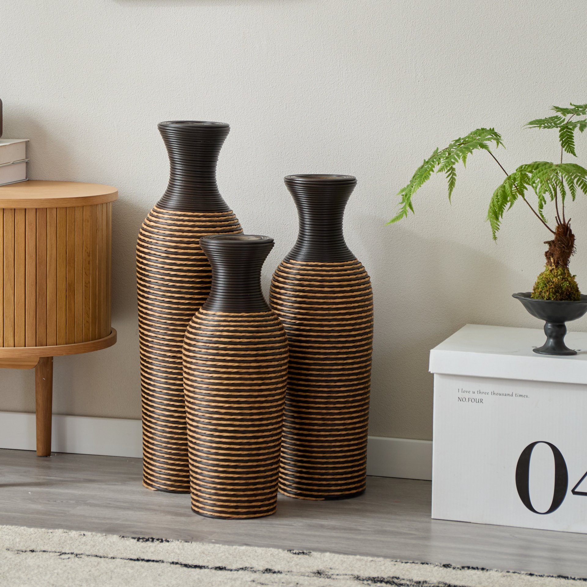 3 Piece Set Of Decorative Floor Vases, Classic And Neat Floor Vases With High Independent Flower Racks, Artificial Vine Vases, Home Decoration Flower Racks - Beige / Black - Image 21