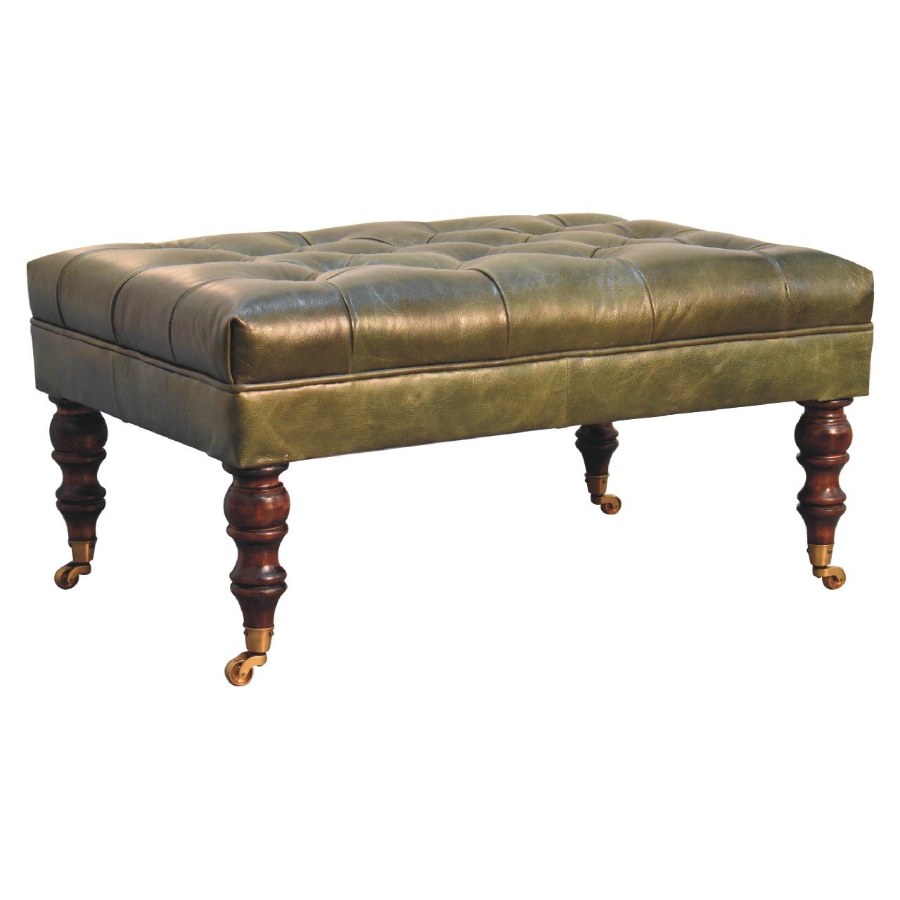Buffalo - Leather Ottoman With Castor Legs - Green - Image 3