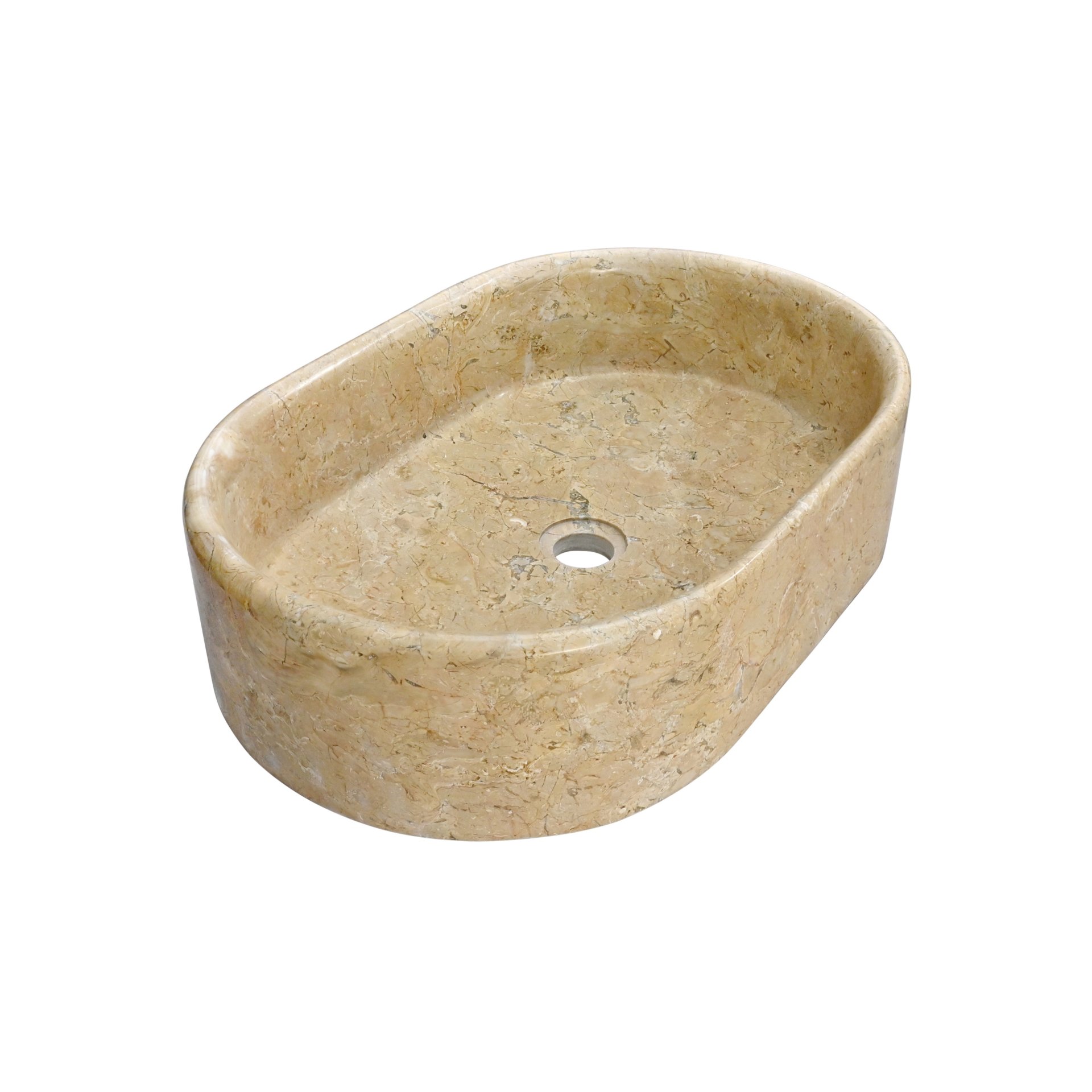 Vessel Sink, Semi Polished Surface, Genuine Real Marble, Oval Shape - Beige / Gold - Image 8