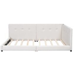 Upholstered Full Size Platform Bed With USB Ports And LED Belt - Beige