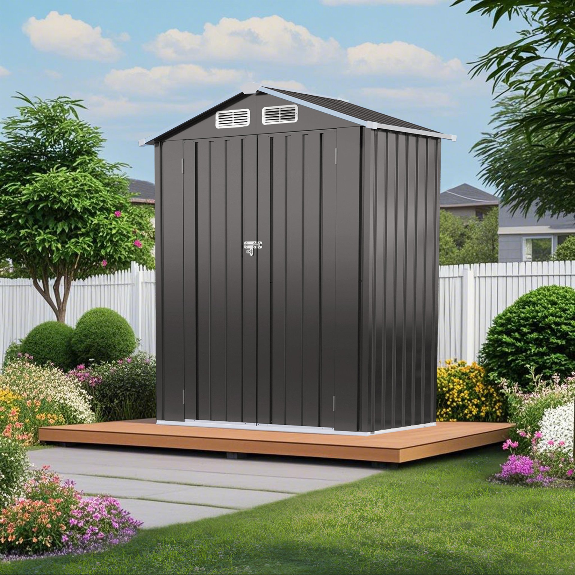 5 X 3 Ft Compact Metal Outdoor Storage Shed With Pitched Roof, Lockable Door - Gray - Image 2