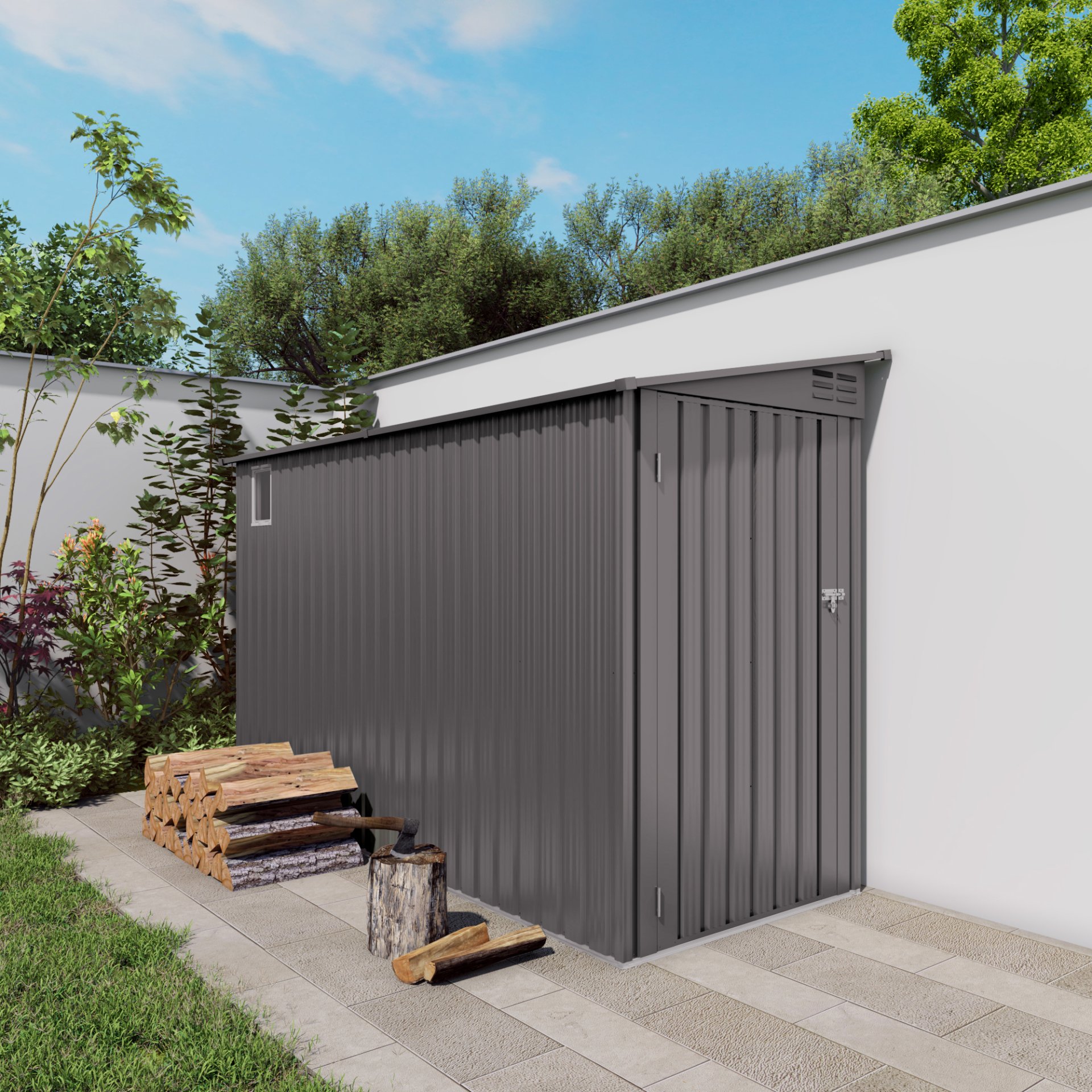 Metal Outdoor Storage Shed 4 X 9 Ft With Sloping Roof, Vents, And Side Door - Gray - Image 13