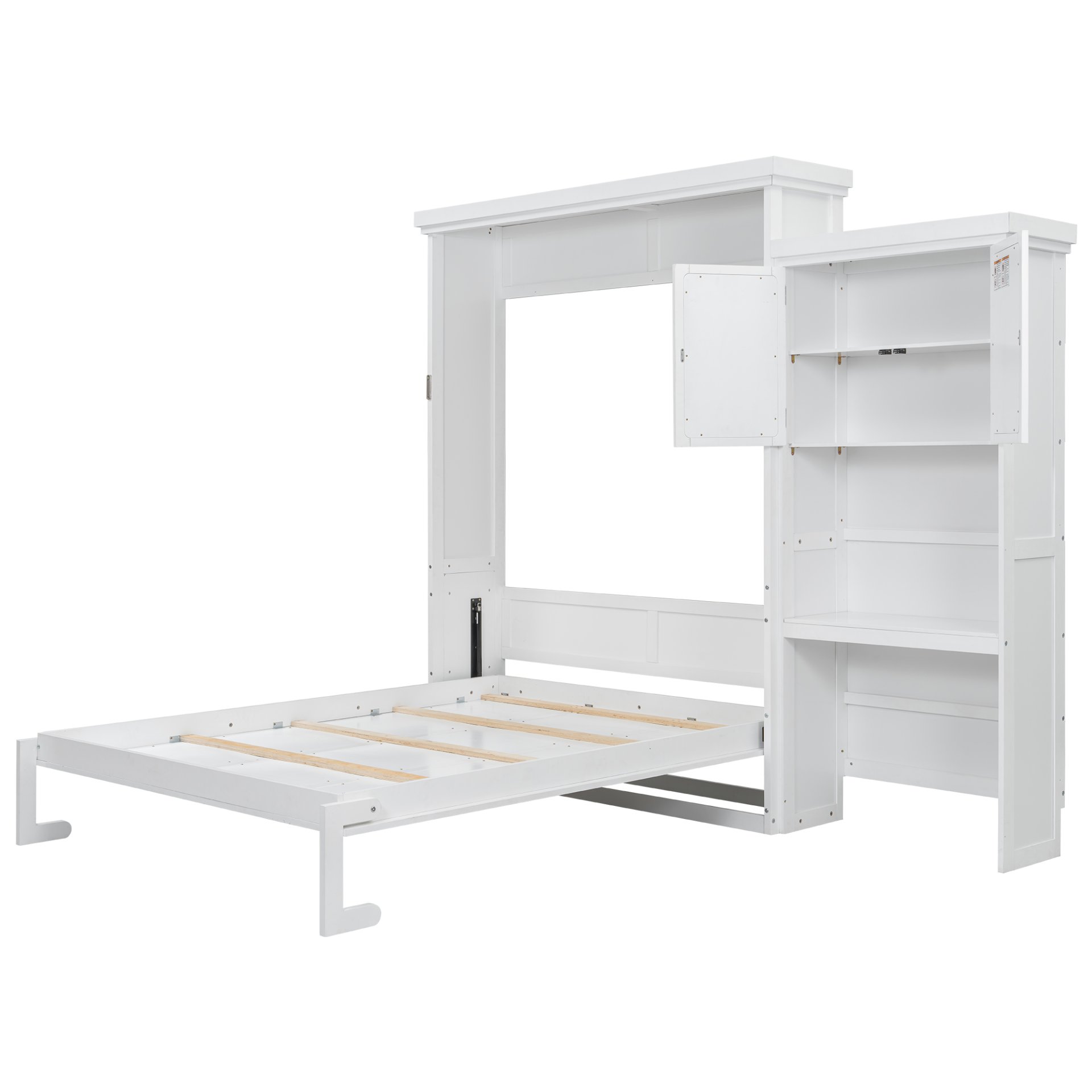 Queen Size Murphy Bed With Louvered Design And Multiple Storage Shelves - White - Image 12