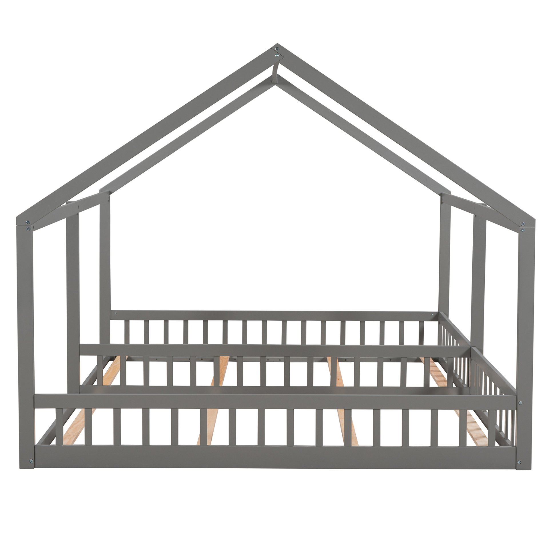 Twin Size House Platform Beds, 2 In 1 Shared Design With Guardrails - Gray - Image 9