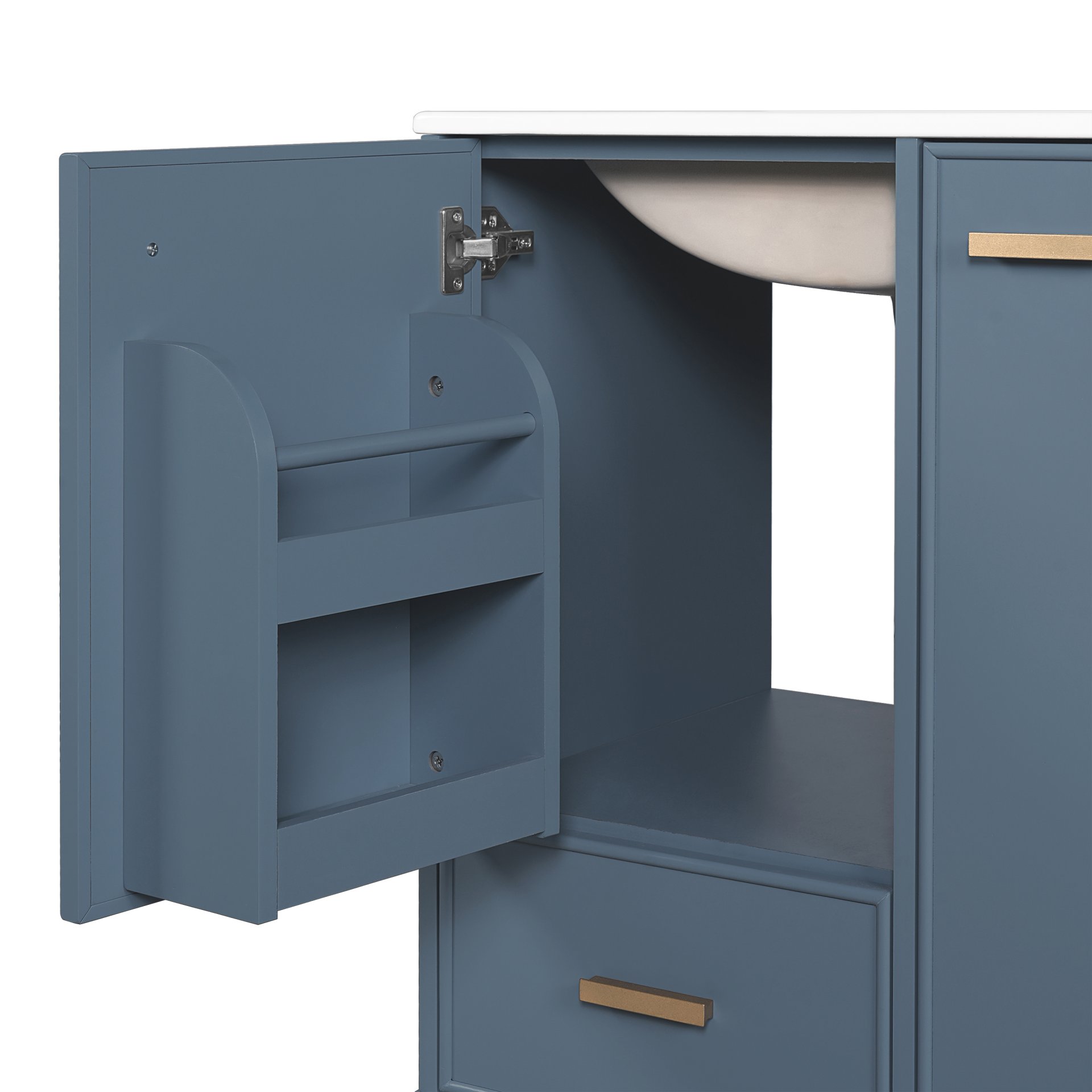 24" Bathroom Vanity With Sink, 1 Door, 2 Drawers, 2 Tier Pull Out Basket - Gray - Image 12