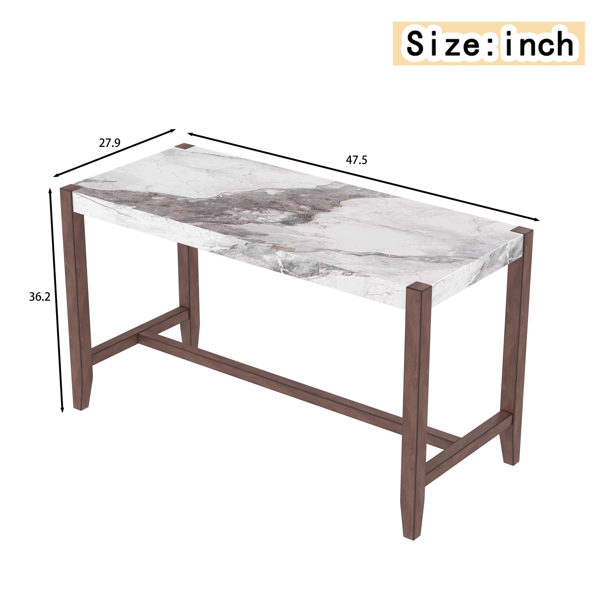Counter Height Bar Table, Faux Marble Dining Table For Kitchen, Living Room, Or Balcony - White - Image 3