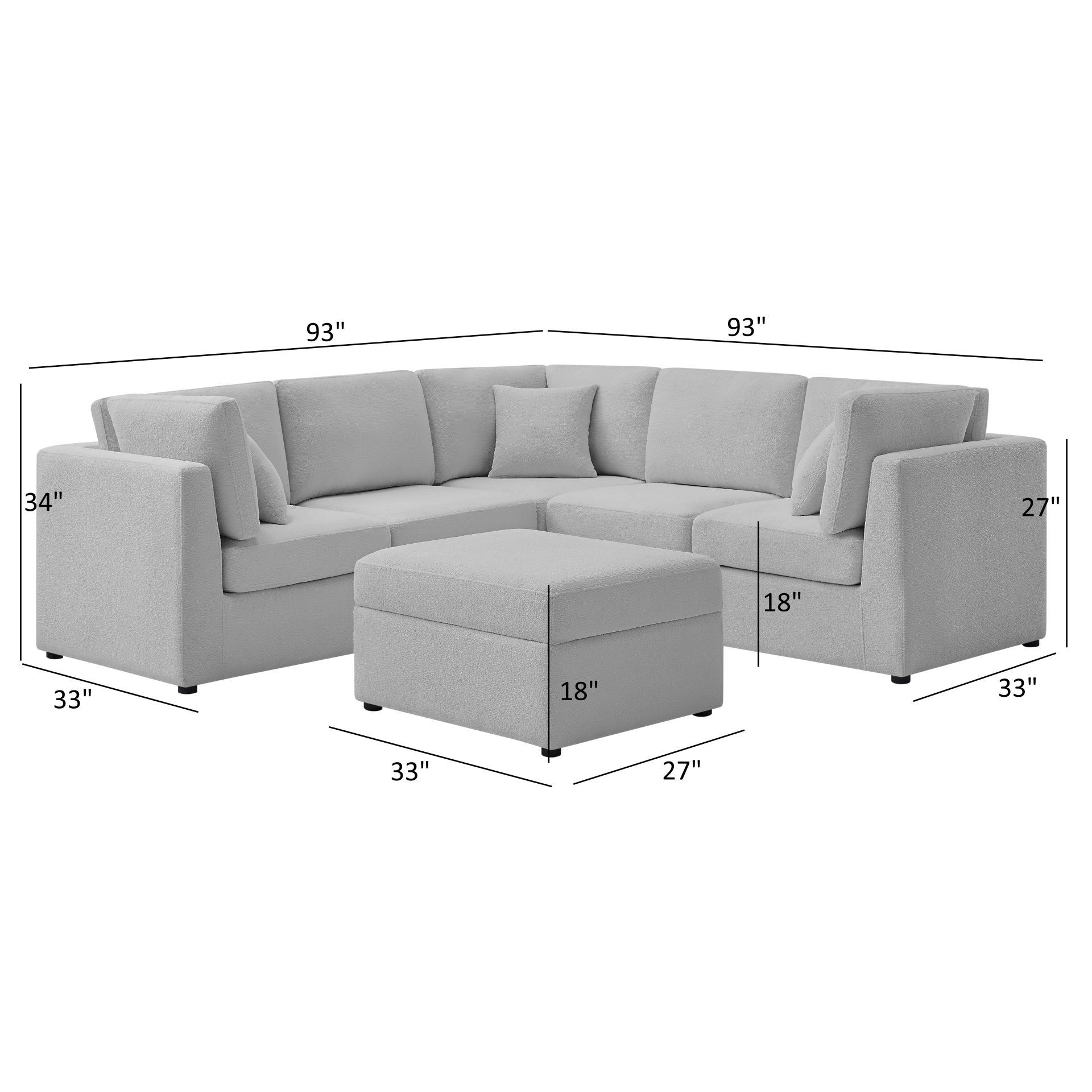Chauncy - 6 Piece Sectional Shofa With Storage Ottoman - Gray - Image 3