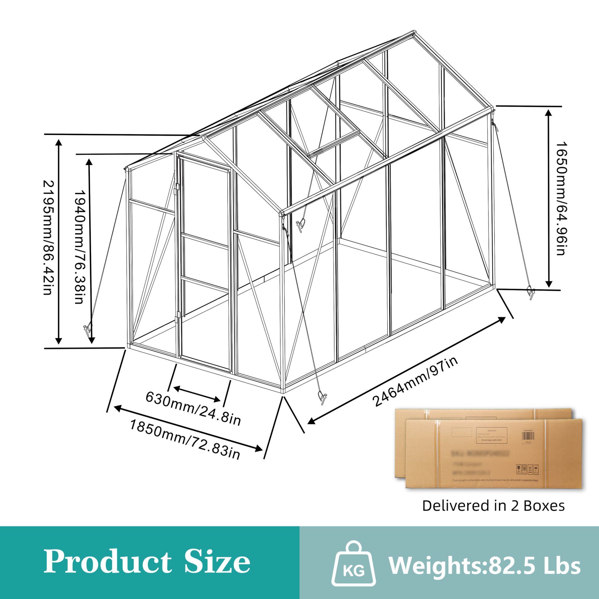 Gain Height Windproof Greenhouse 6 X 8 Ft Polycarbonate With Raised Base And Anchor Alloy Frame, All Season Outdoor Garden Shelter - Black - Image 3