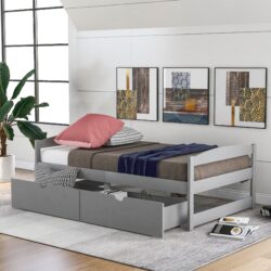Twin Size Platform Bed With 2 Drawers - Gray