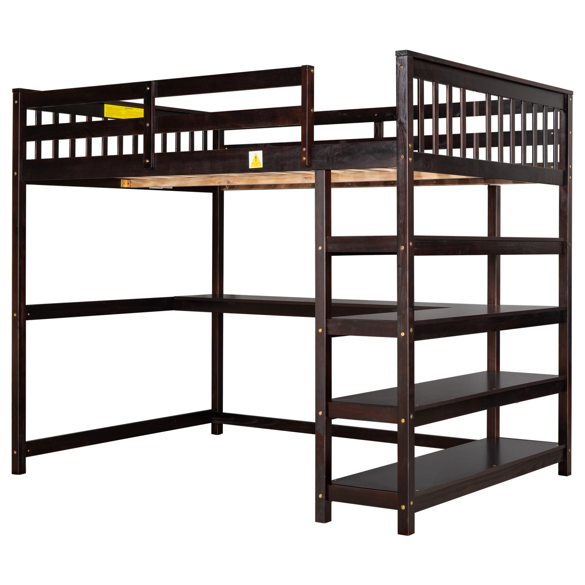 Full Size Loft Bed With Storage Shelves And Under Bed Desk - Espresso - Image 13