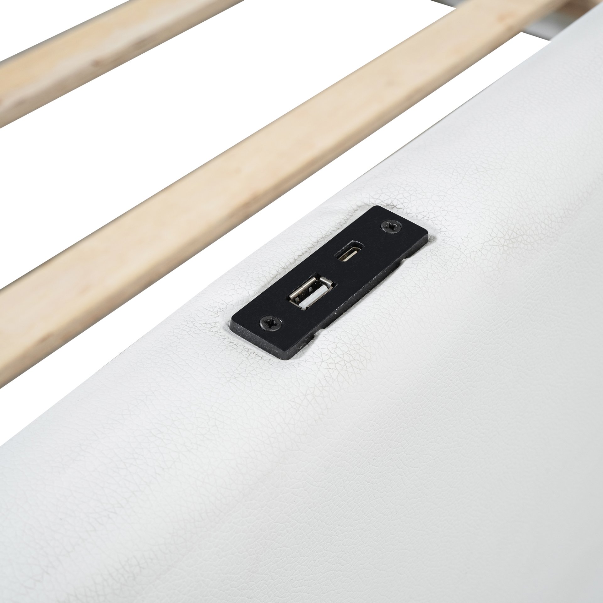 Twin Size Upholstered Platform Bed With Guardrail And Charging Station - White - Image 8