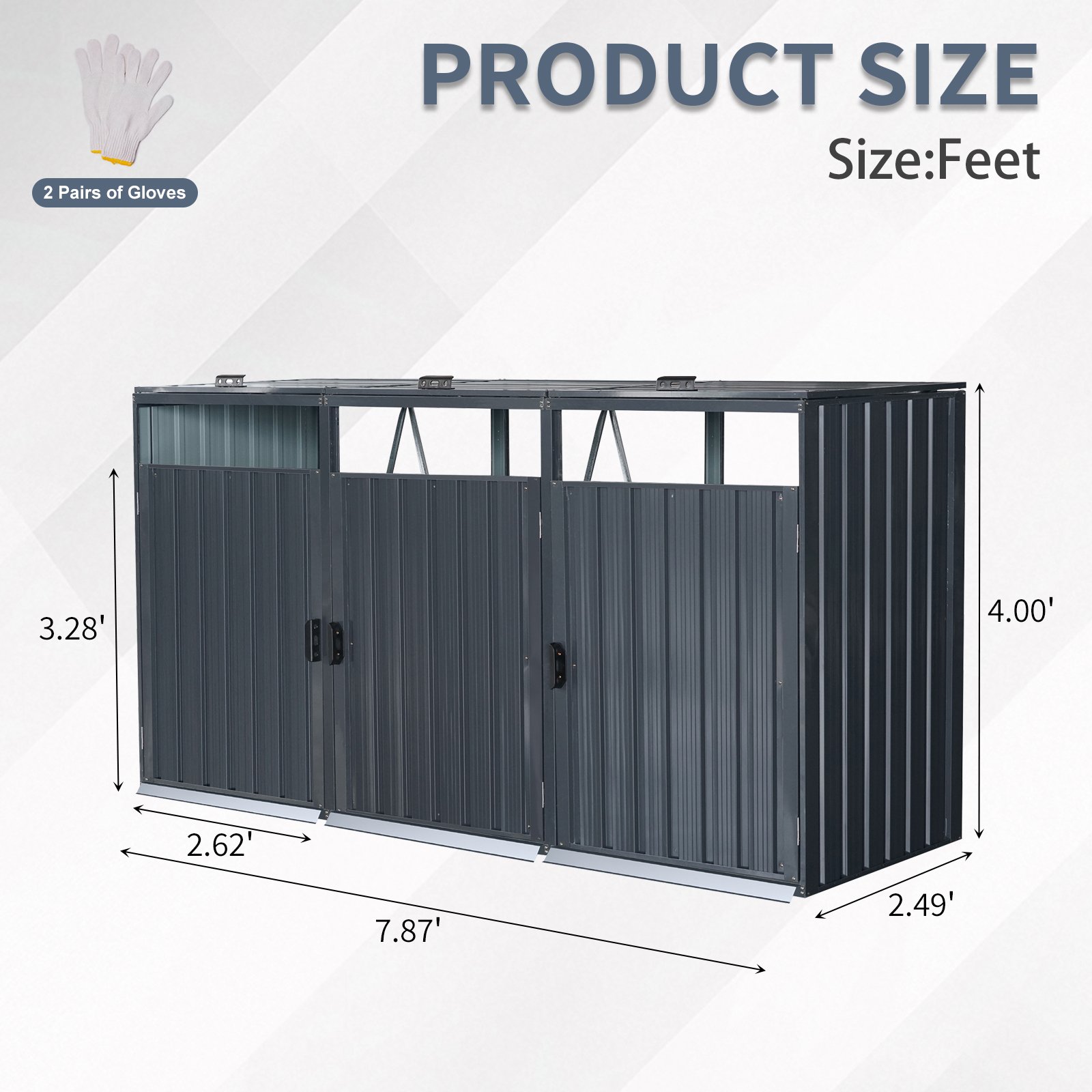Garbage Bin Shed Stores 3 Trash Cans Metal Outdoor Bin Shed For Garbage Storage, Stainless Galvanized Steel, Bin Shed For Garden Yard Lawn W540S00009 - Charcoal - Image 14