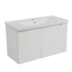 Wall Mounted Bathroom Vanity With Sink, 2 Open Shelves - White