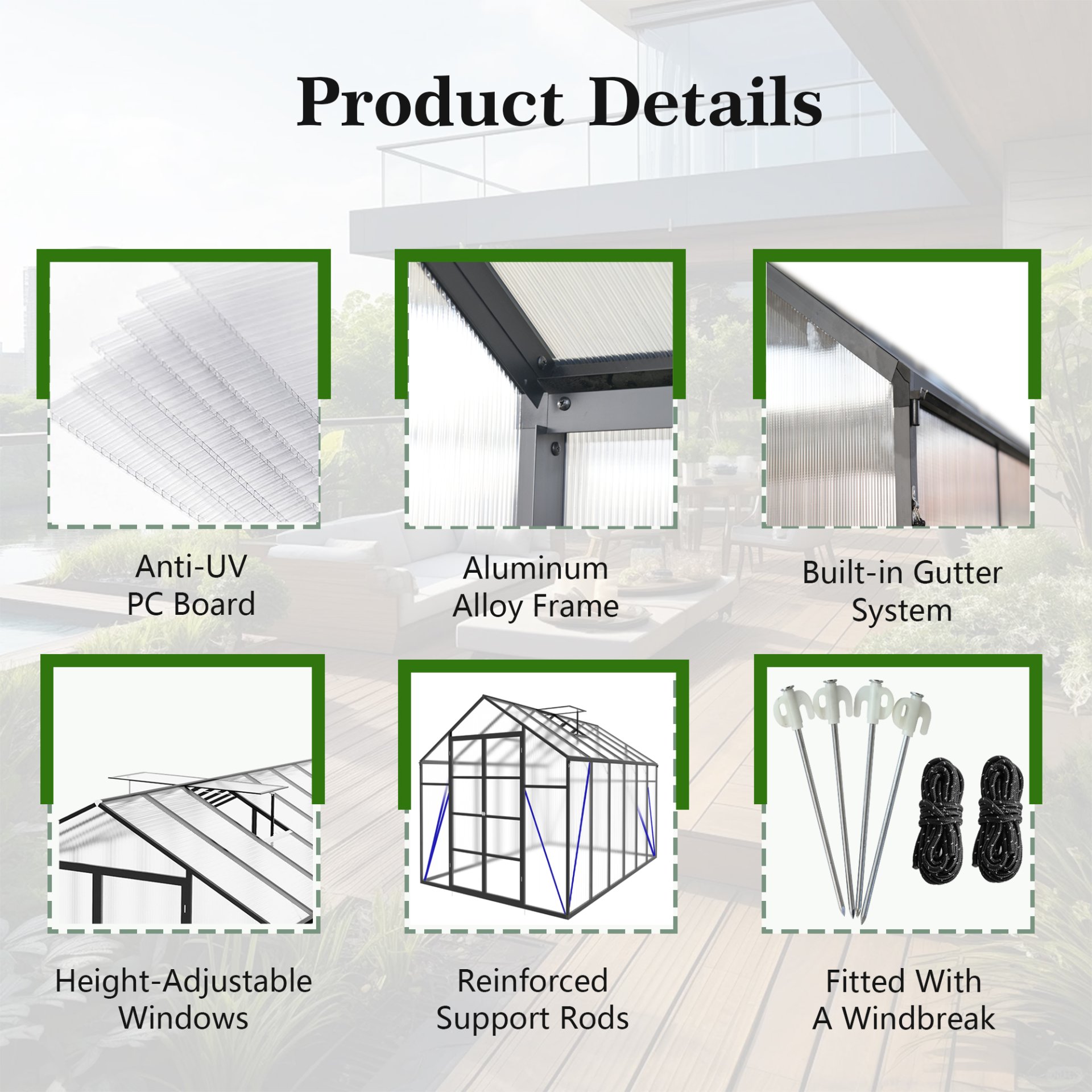 Gain Height Windproof Greenhouse 10 X 12 Ft, All Season Outdoor Garden Shelter - Black - Image 6