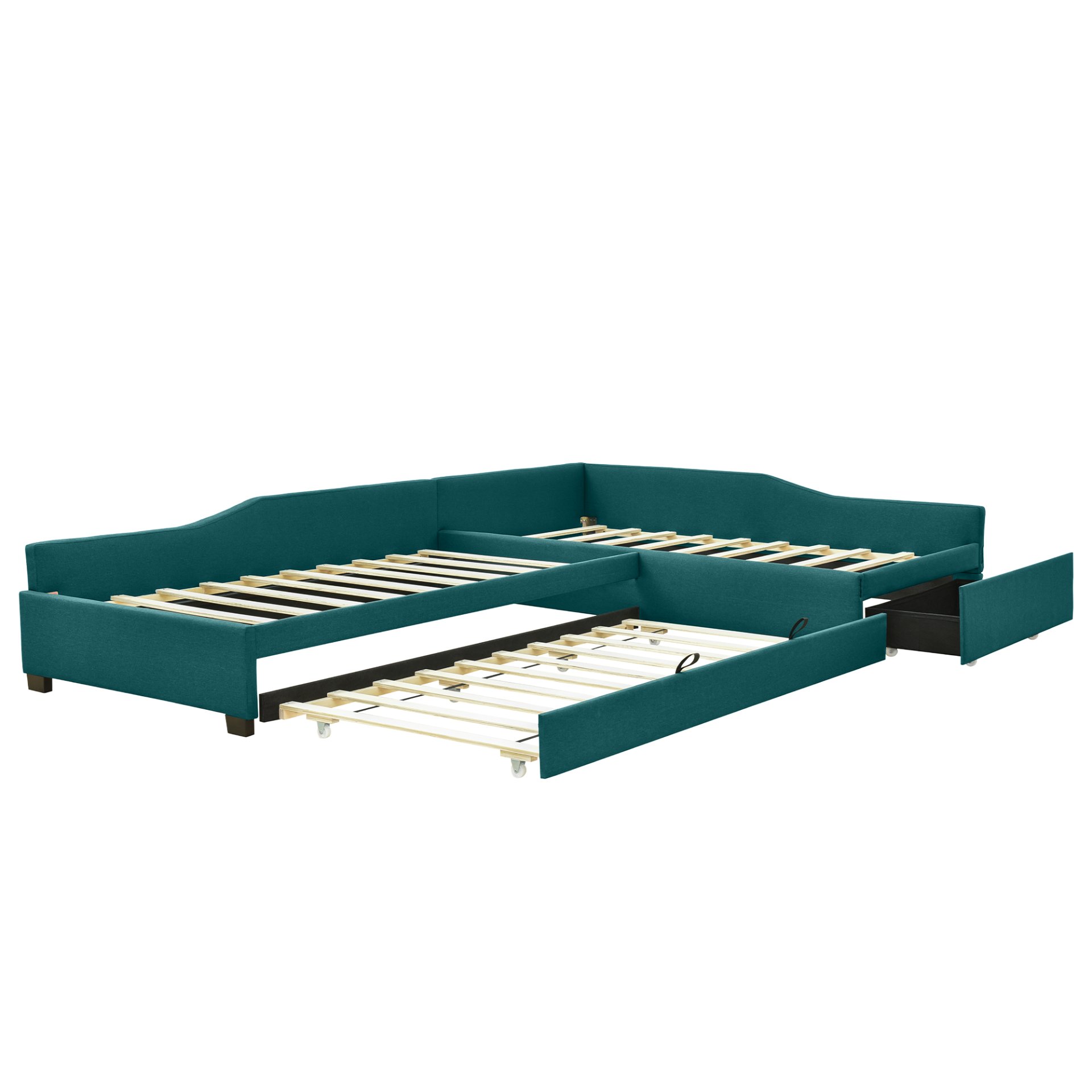 Upholstered Double Twin Daybed With Trundle And Drawer - Green - Image 6