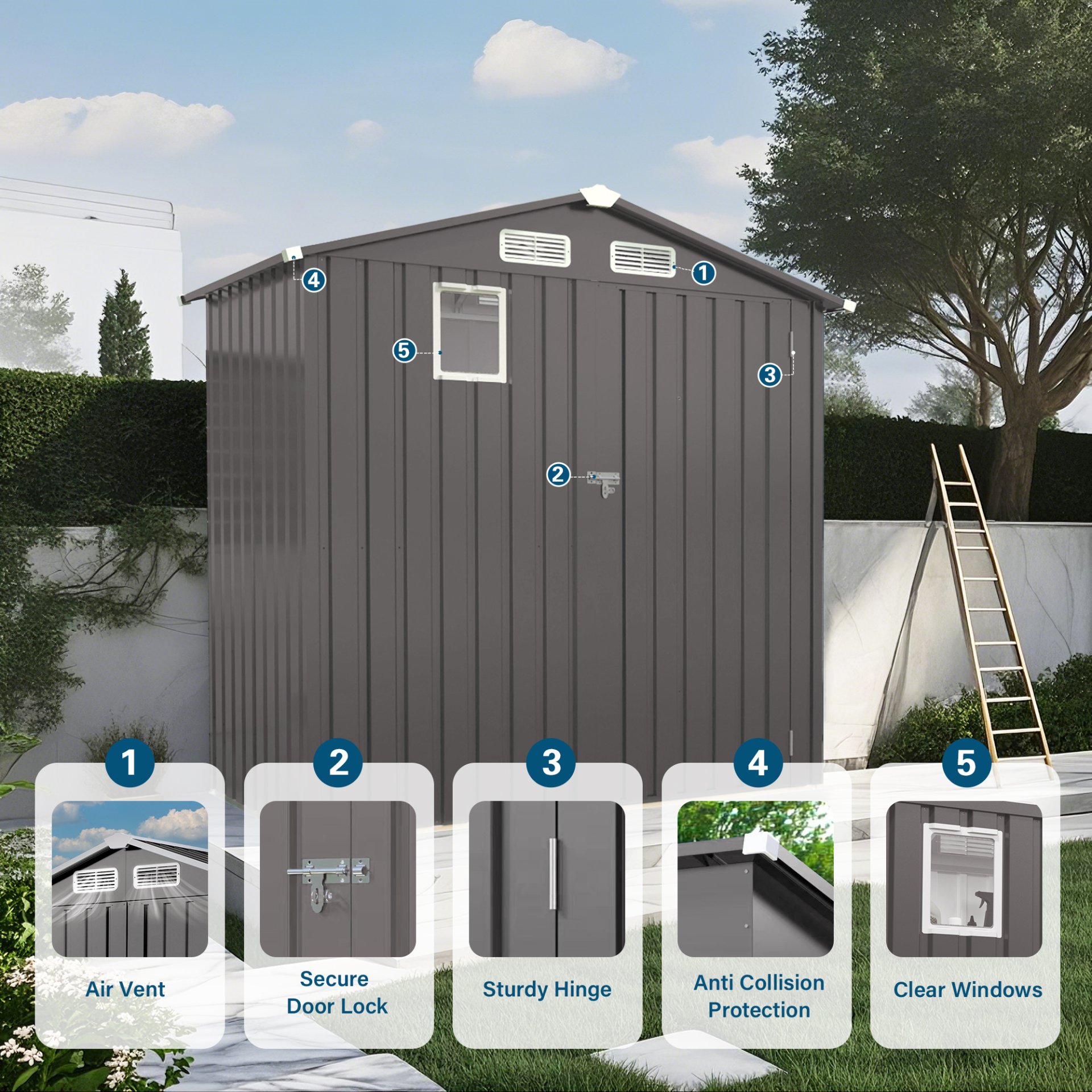 Compact Outdoor Storage Shed With Peaked Roof And Lockable Door - Gray - Image 5