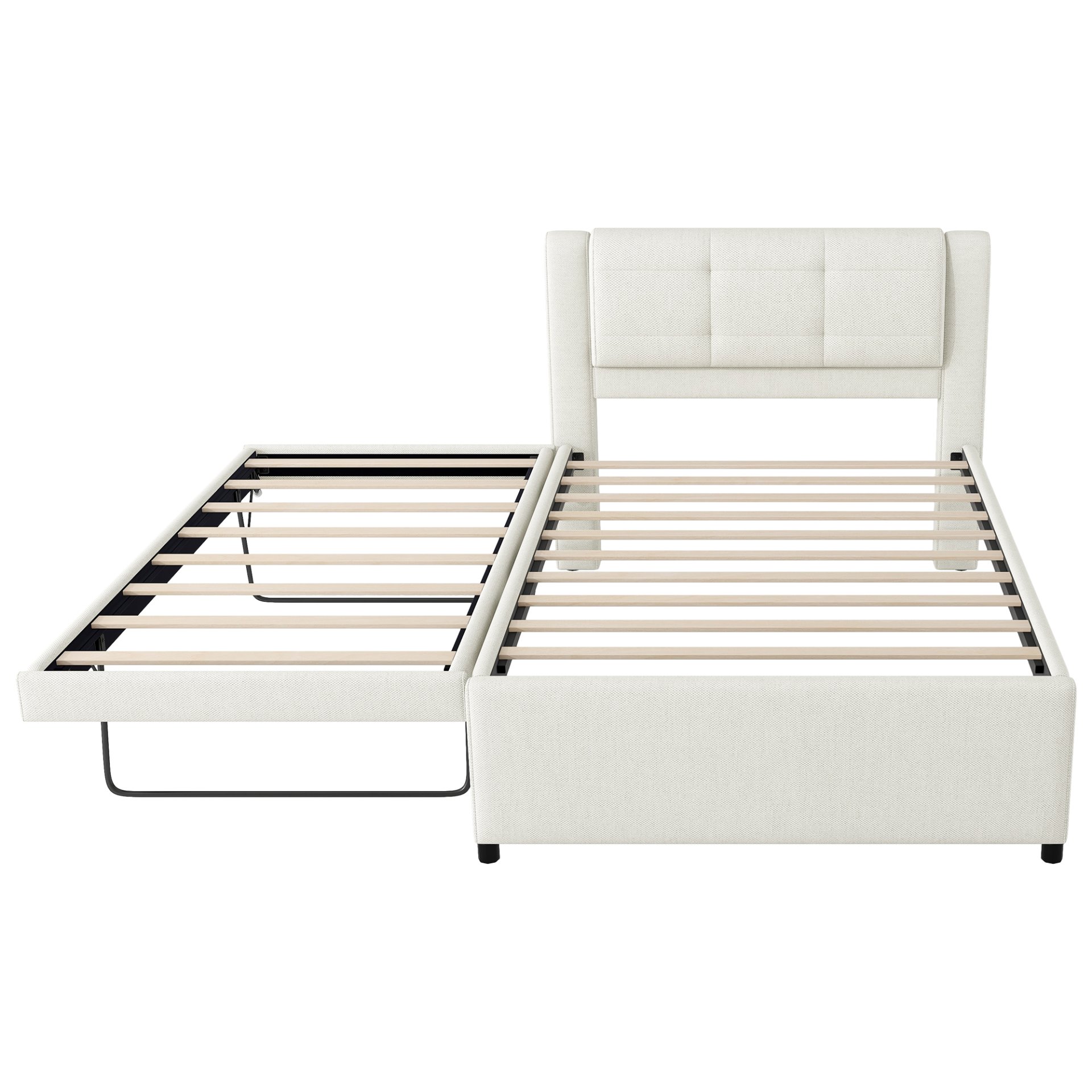 Full Size Upholstered Platform Bed With Adjustable Trundle - Beige - Image 7