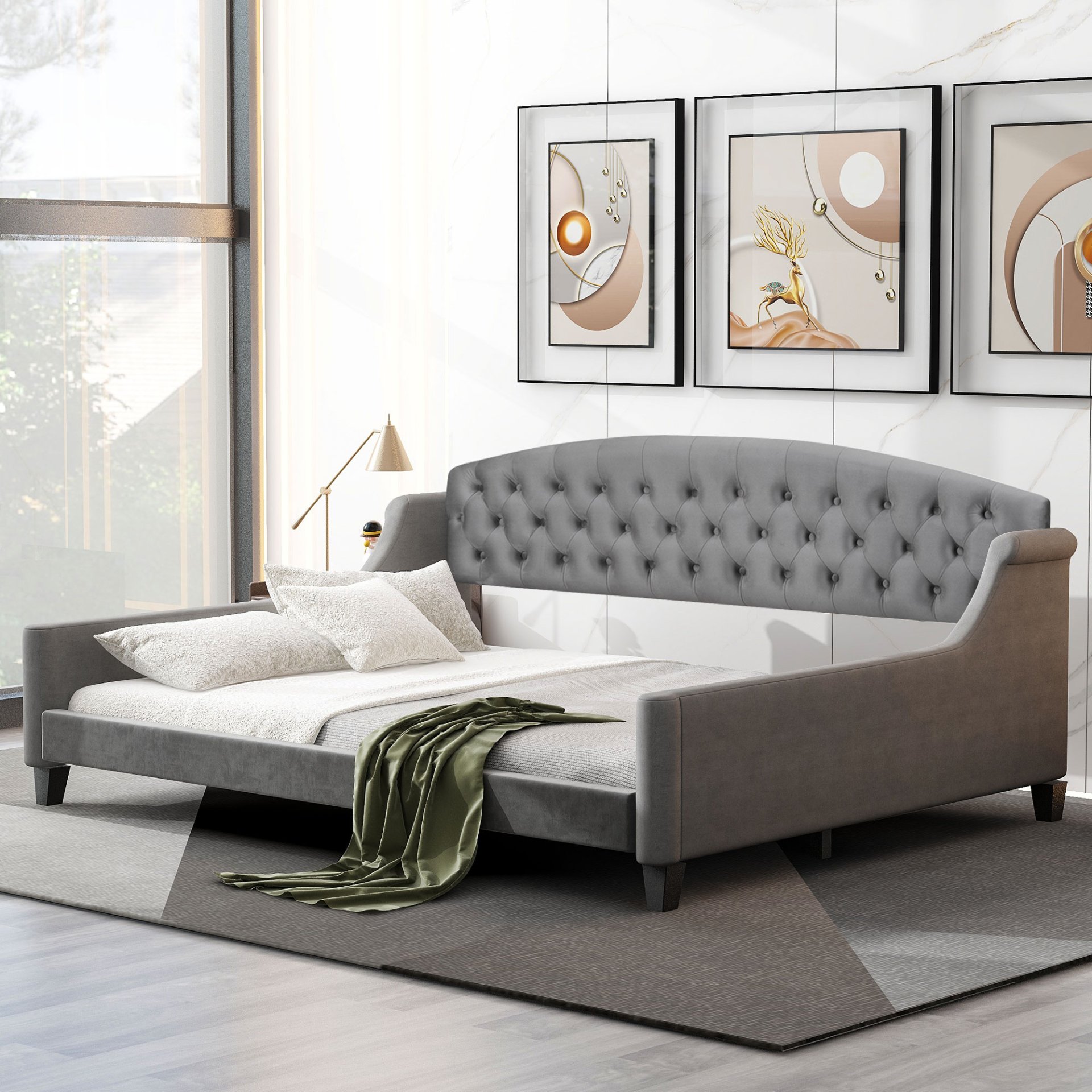 Luxury Tufted Button Daybed, Full - Gray - Image 4